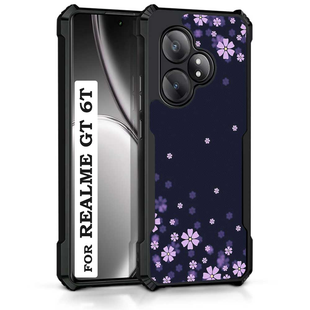 Coberta Back Cover For Realme GT 6T Back Cover Case - Black and Purple Small Floral PT99 D14934