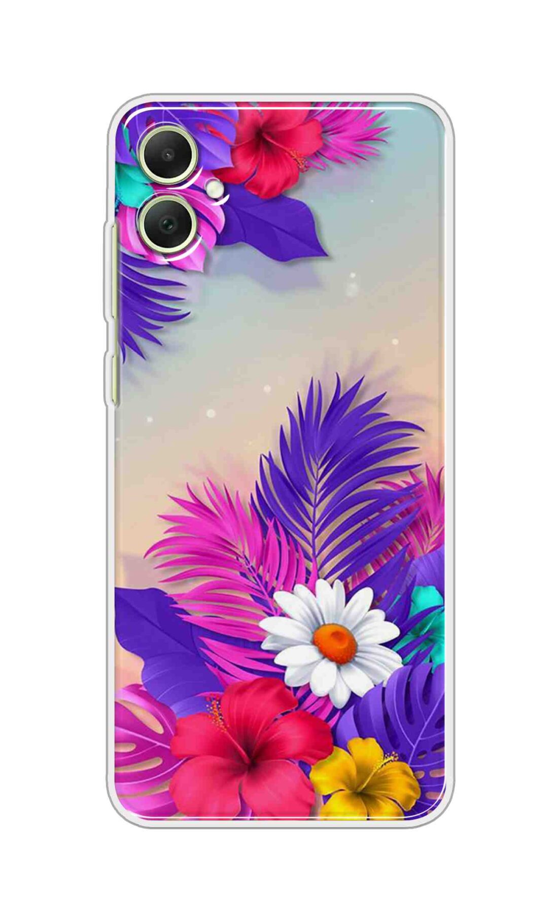 Printed TPU Back Cover For Samsung Galaxy F05 - White Flowers and Purple Pink Leafs Design D15034