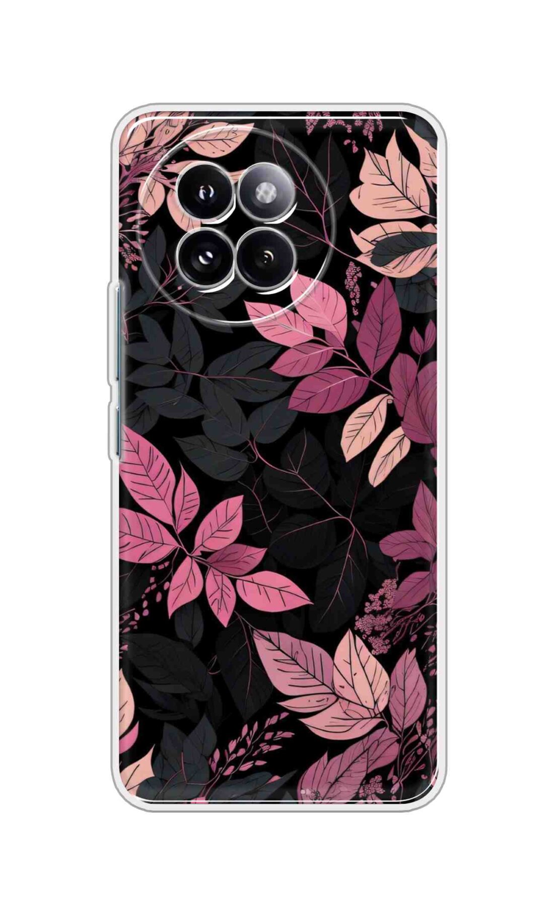 Printed TPU Back Cover For Xiaomi 14 CIVI - Pink Grey Leaf Black Background D16148