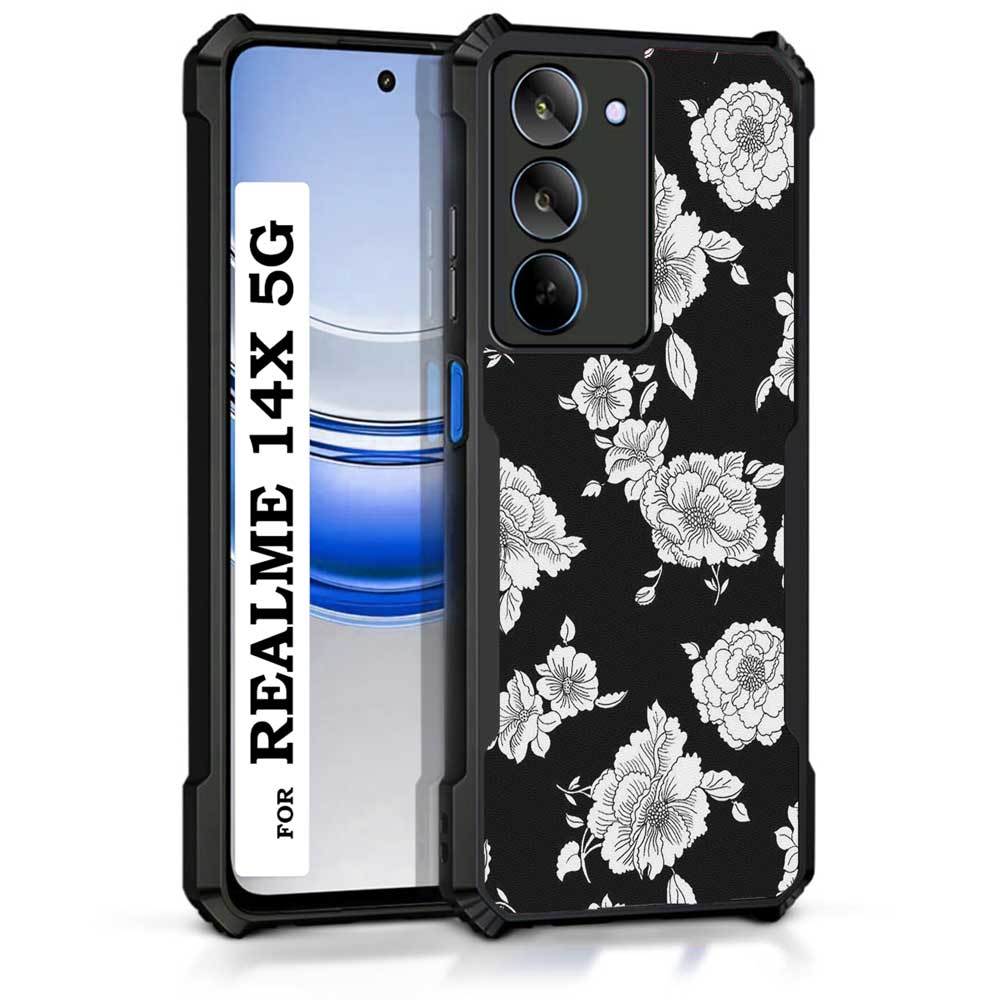 Coberta Back Cover For Realme 14x 5G Back Cover Case - Black and white Floral PT99 D10386