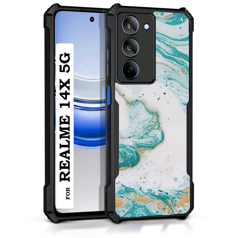 Coberta Back Cover For Realme 14x 5G Back Cover Case - White and blue waves marble PT99 D11510