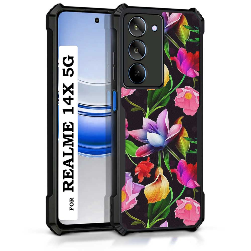Coberta Back Cover For Realme 14x 5G Back Cover Case - Black Floral colorful bright PT99 D12115