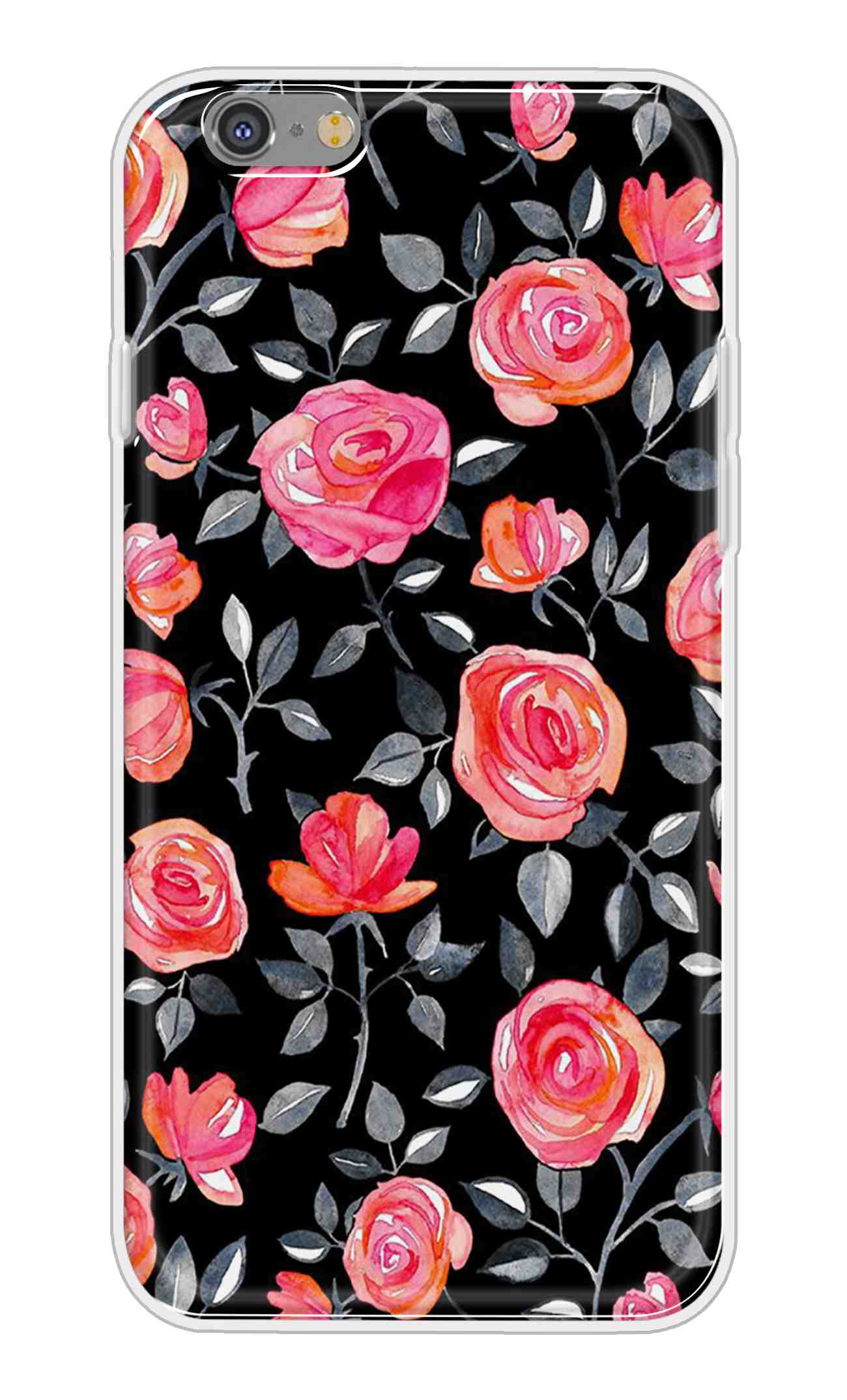 Printed TPU Back Cover For Apple iPhone 6s - Multicolor Beautiful Black Floral D11729