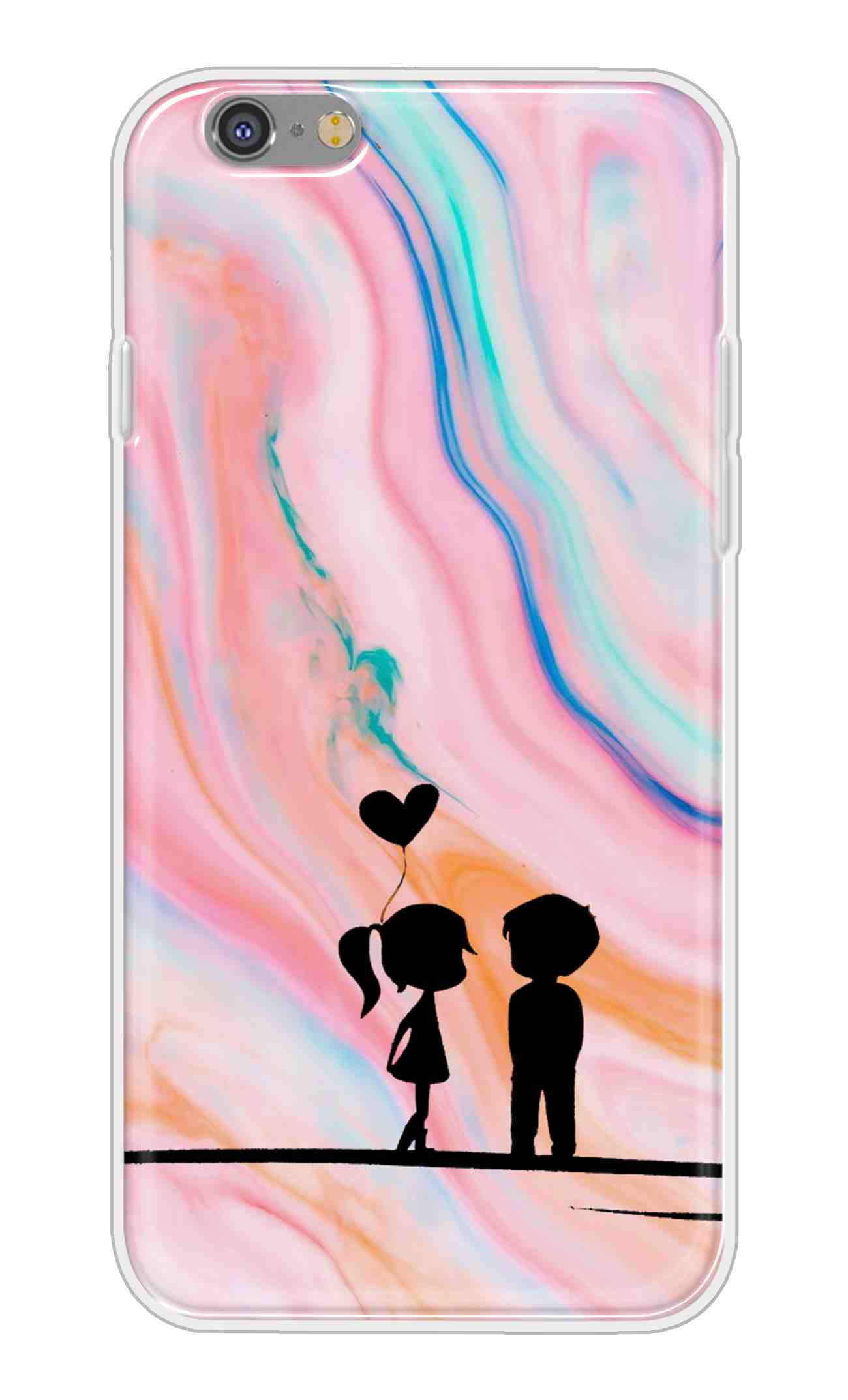 Printed TPU Back Cover For Apple iPhone 6s - Cute Girl Boy Heart in Color Marble Pattern D11900