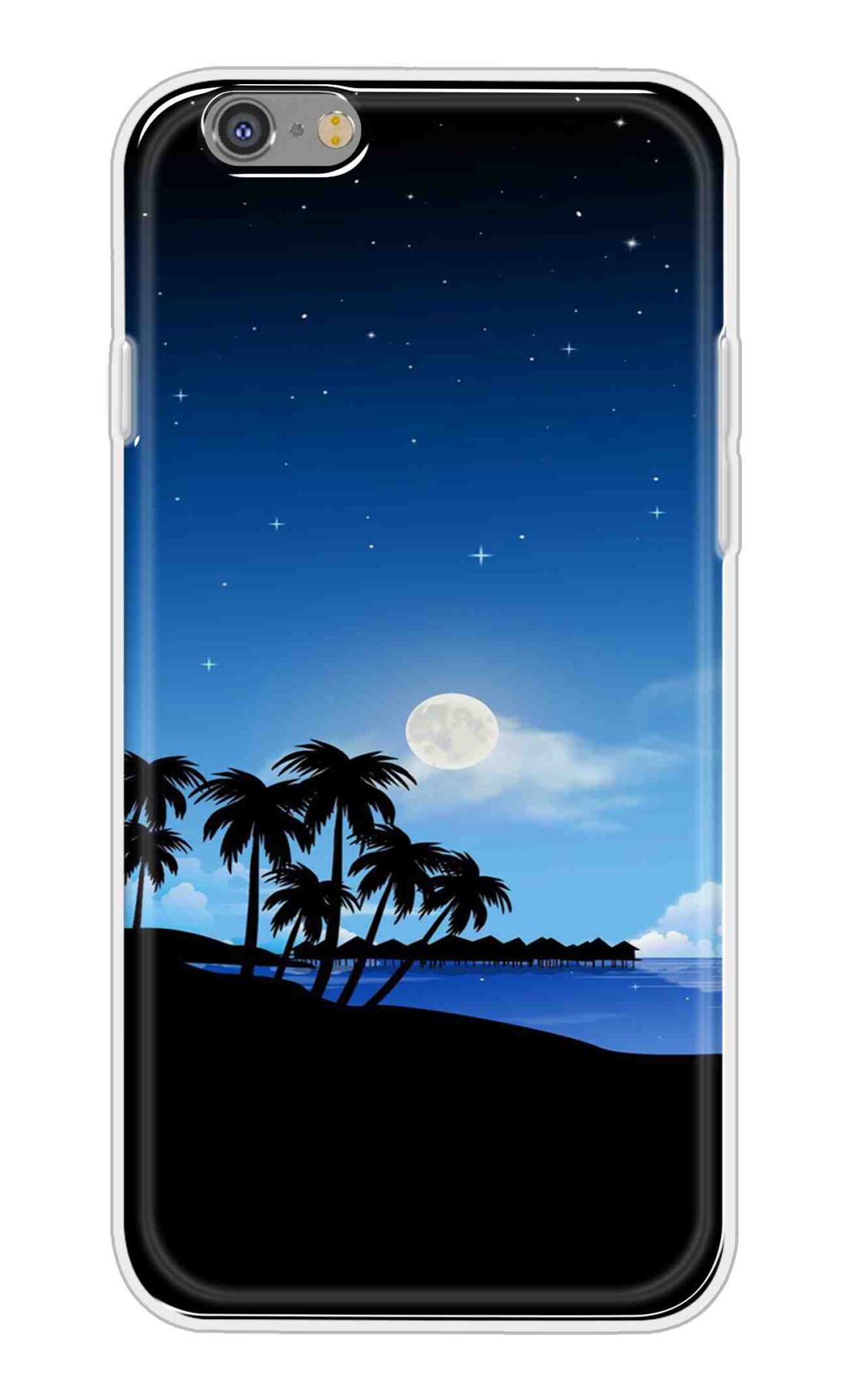 Printed TPU Back Cover For Apple iPhone 6s - Blue Night Moon Beach Sky D15024