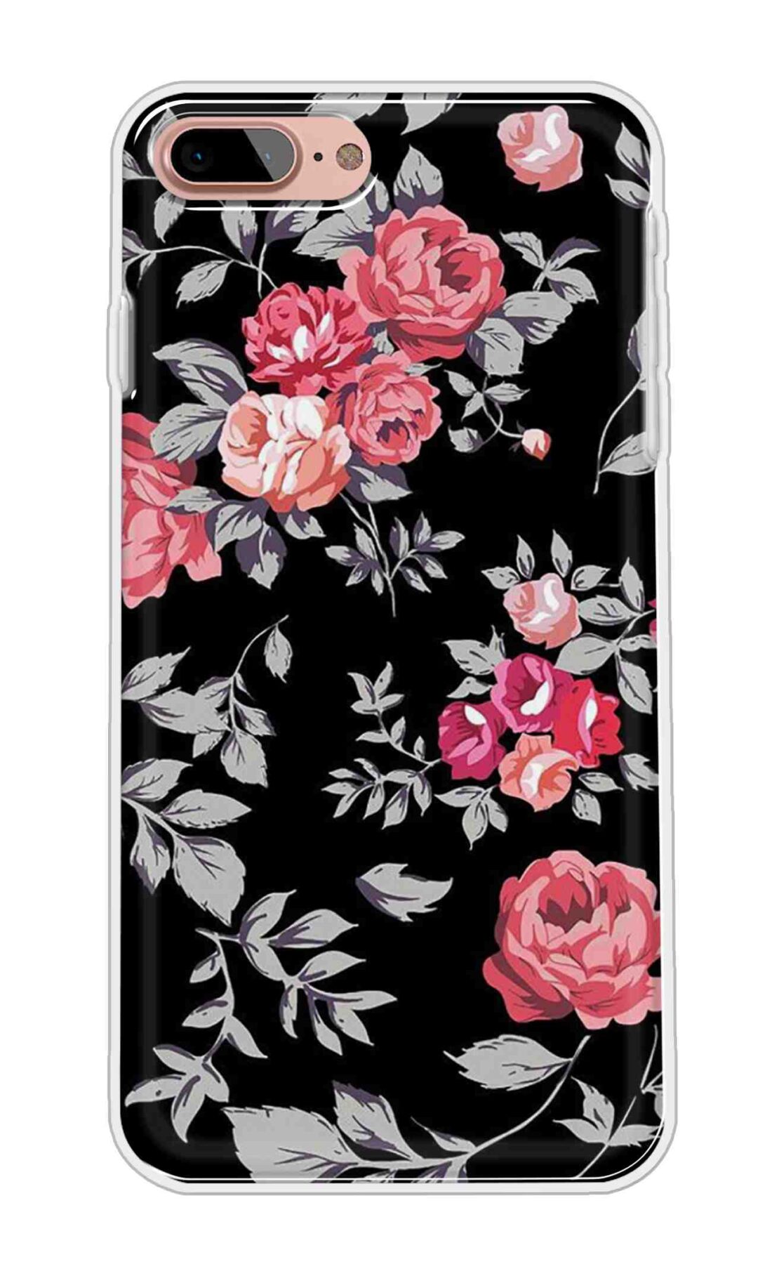 Printed TPU Back Cover For Apple iPhone 7 Plus - Black and Pink Floral D11556
