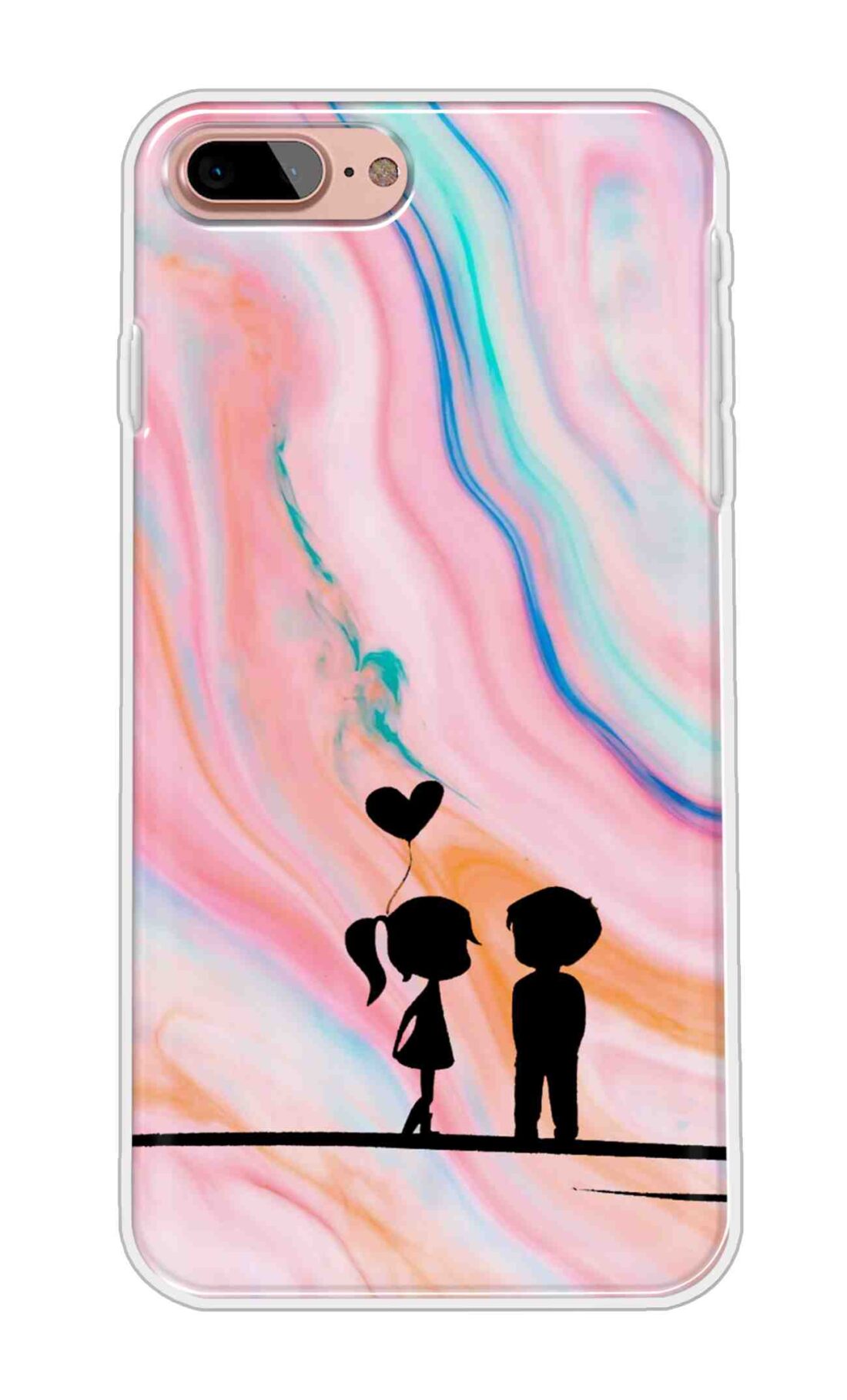 Printed TPU Back Cover For Apple iPhone 7 Plus - Cute Girl Boy Heart in Color Marble Pattern D11900