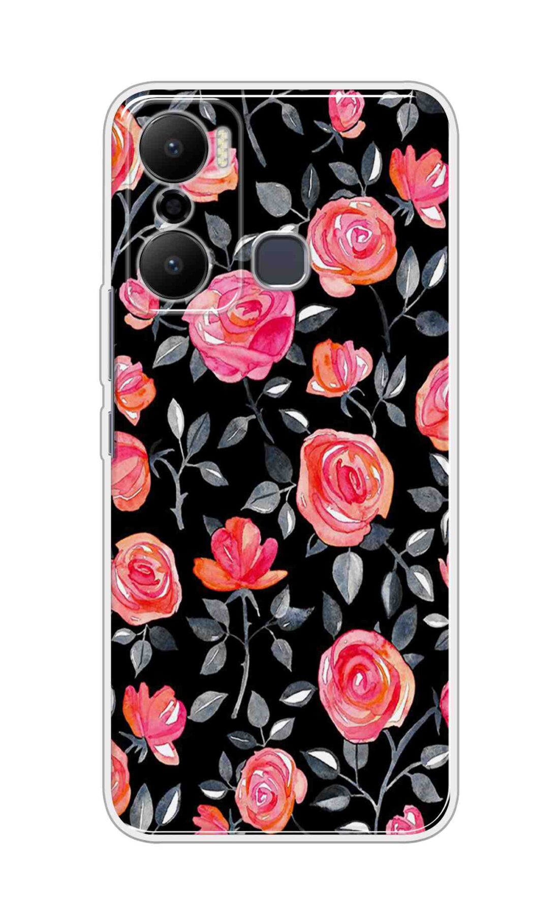 Printed TPU Back Cover For Infinix Hot 20 Play - Multicolor Beautiful Black Floral D11729