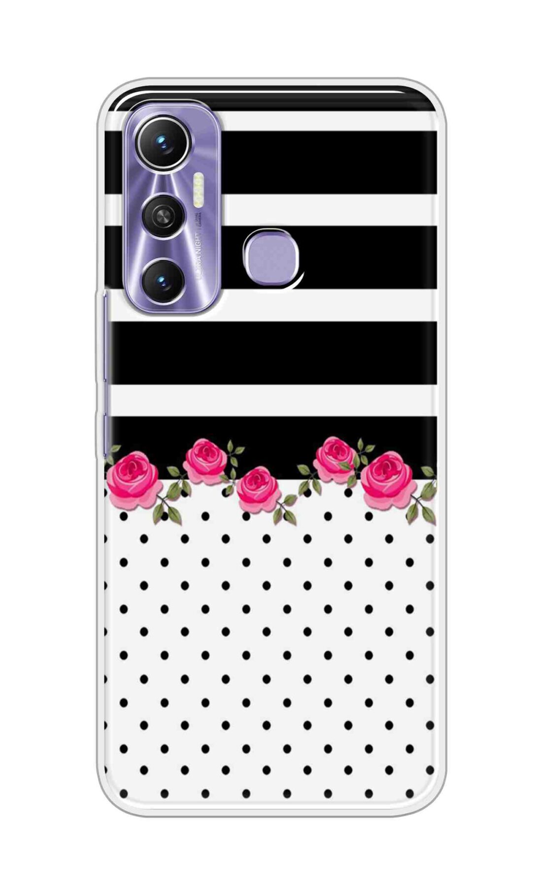 Printed TPU Back Cover For Infinix Hot 11 - Roses With Black White Stripes D11040