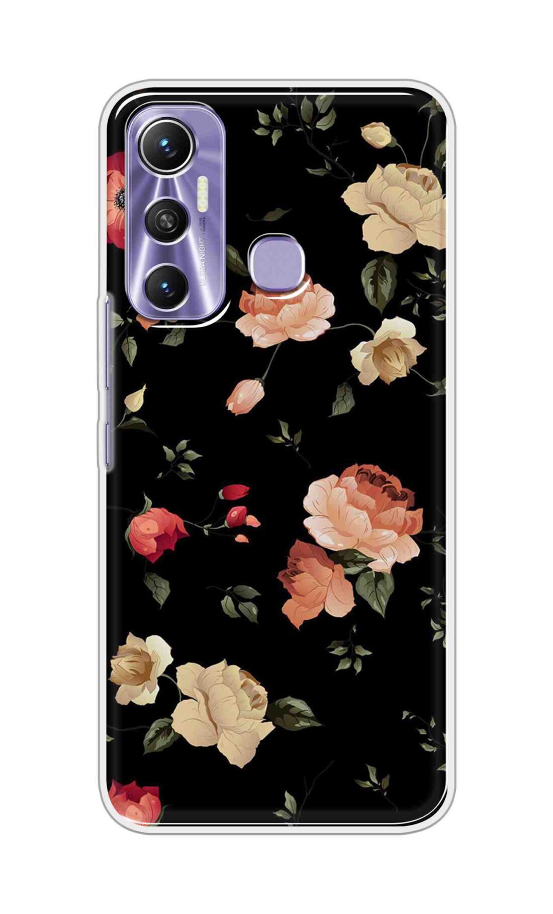 Printed TPU Back Cover For Infinix Hot 11 - Bright Black Floral D11411