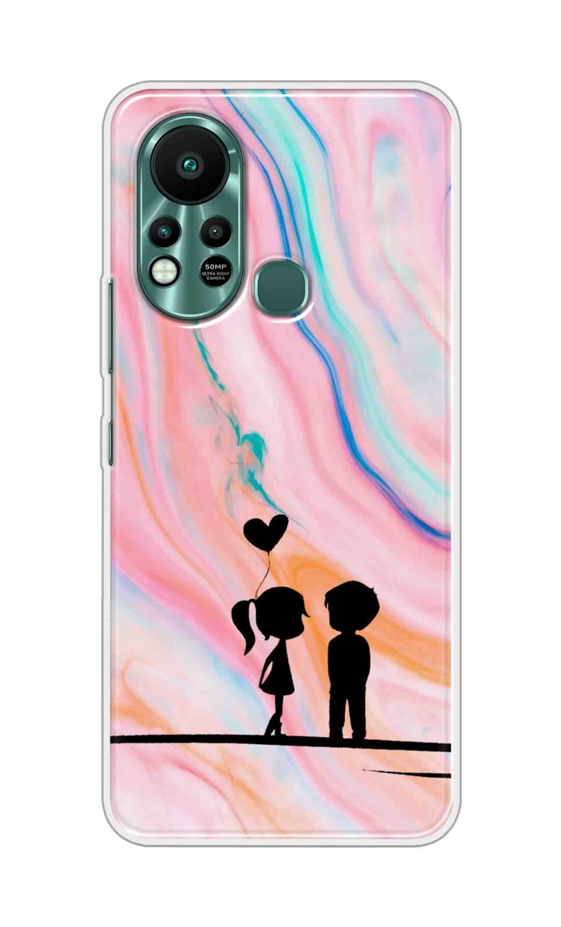 Printed TPU Back Cover For Infinix Hot 11s - Cute Girl Boy Heart in Color Marble Pattern D11900