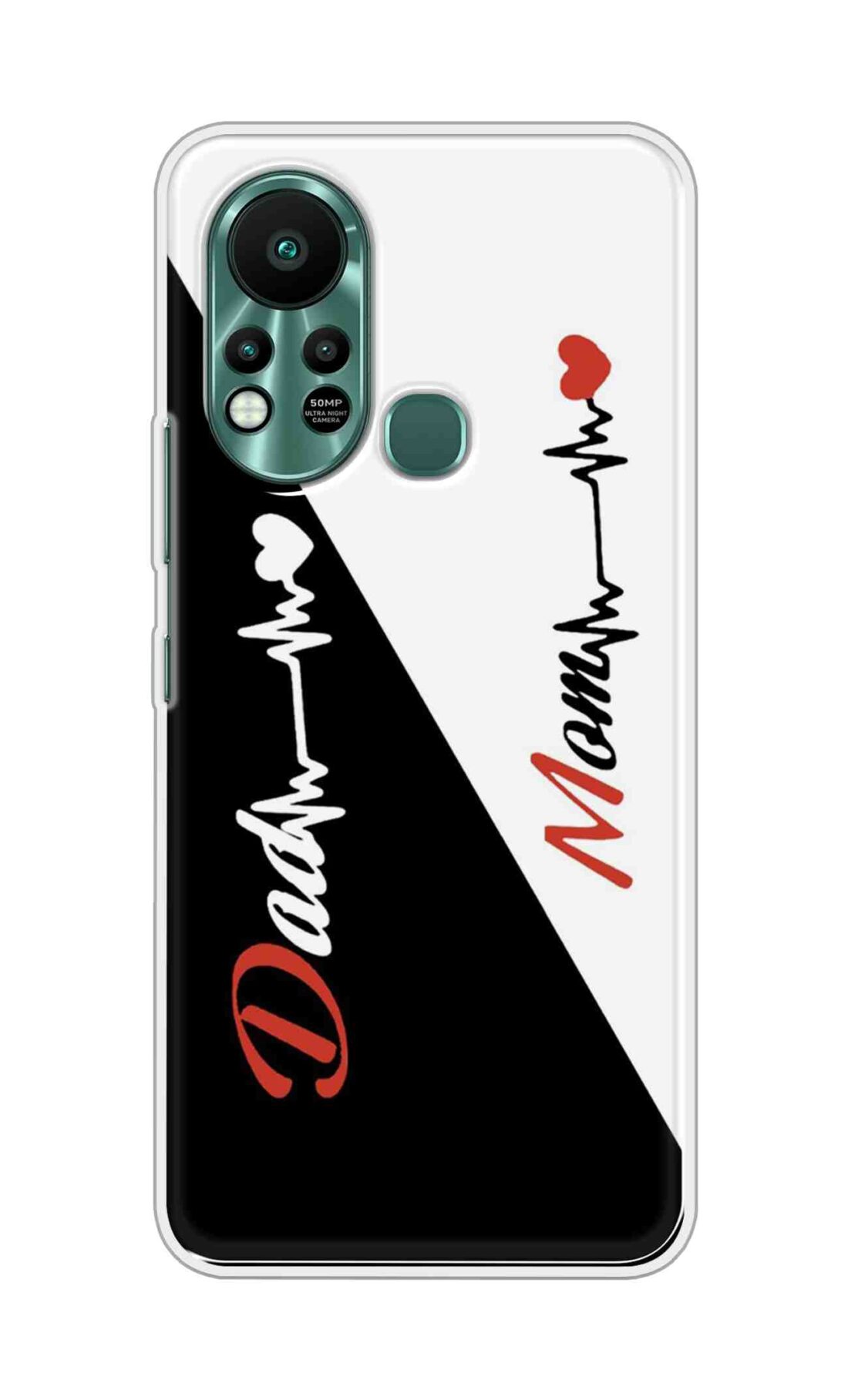 Printed TPU Back Cover For Infinix Hot 11s - Black and White Mom Dad Love Heart Design D11966
