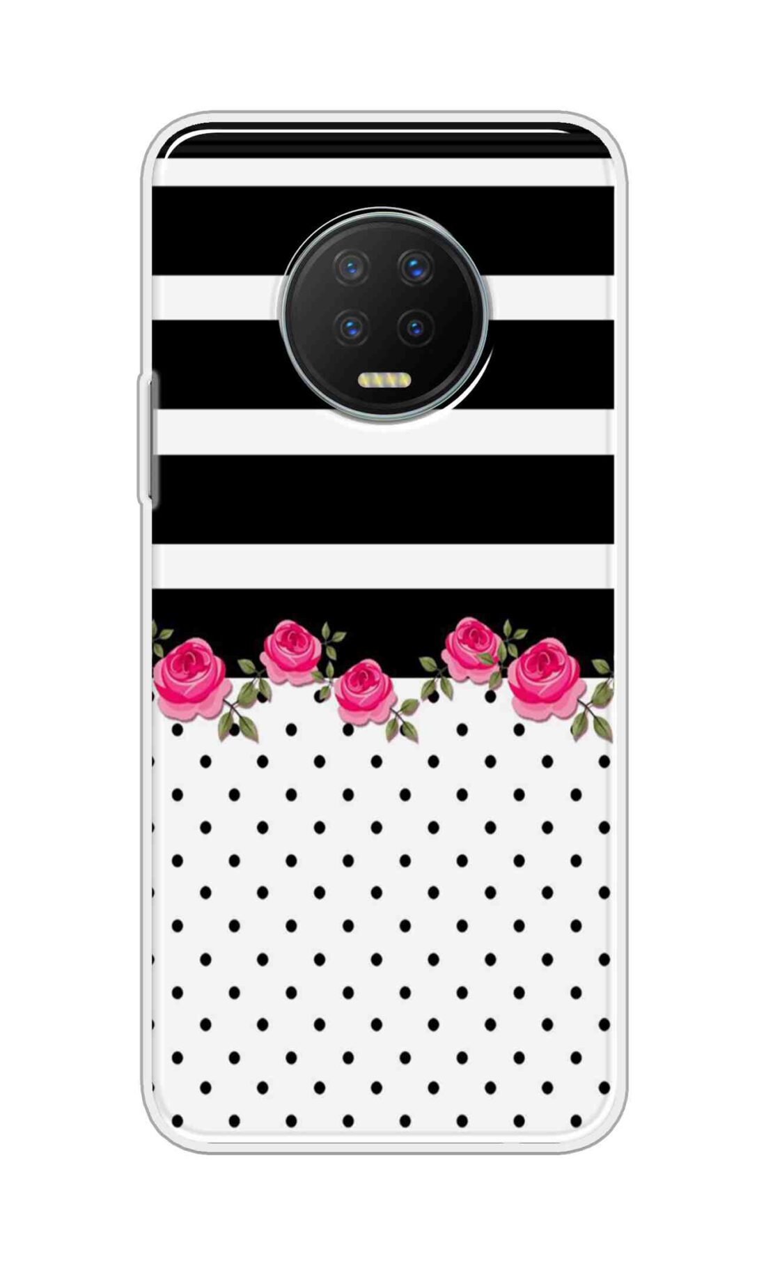 Printed TPU Back Cover For Infinix Note 7 - Roses With Black White Stripes D11040