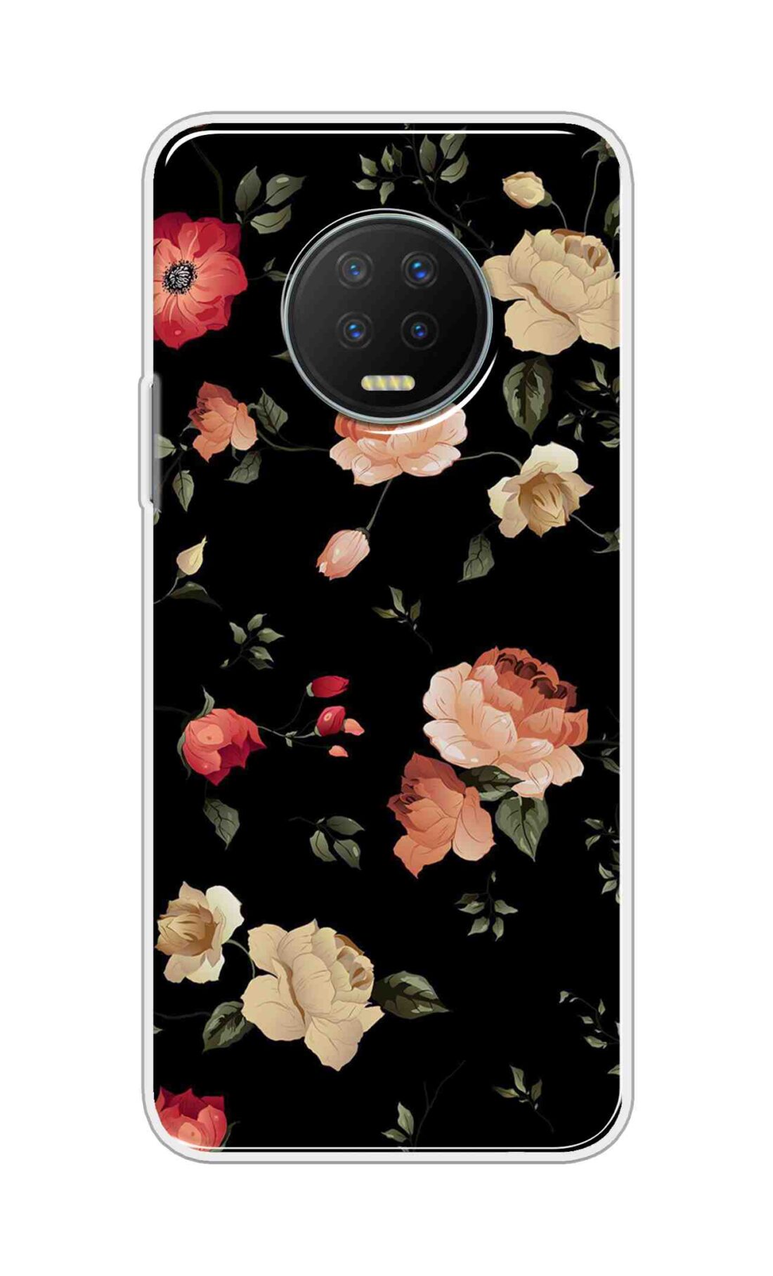 Printed TPU Back Cover For Infinix Note 7 - Bright Black Floral D11411
