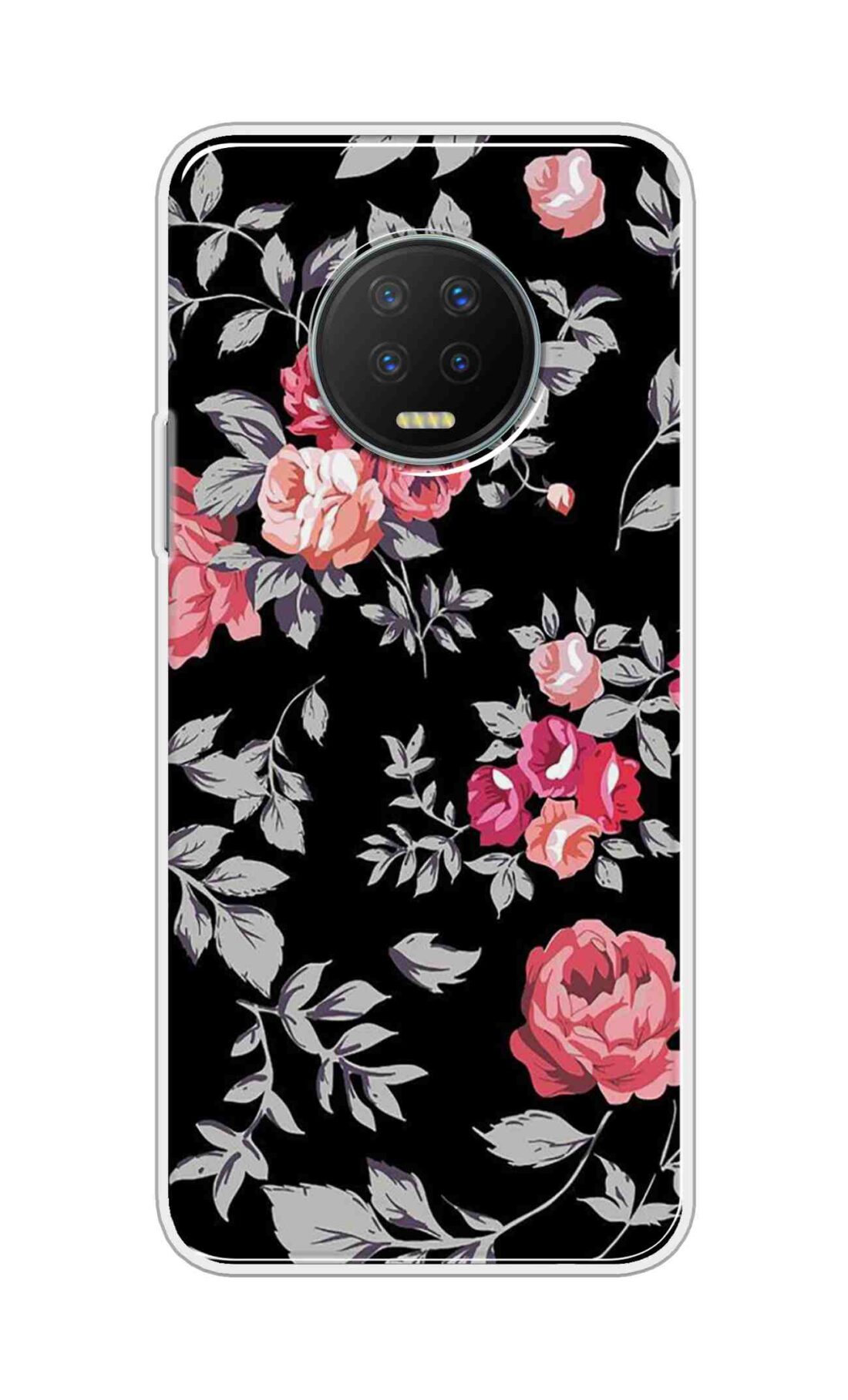Printed TPU Back Cover For Infinix Note 7 - Black and Pink Floral D11556