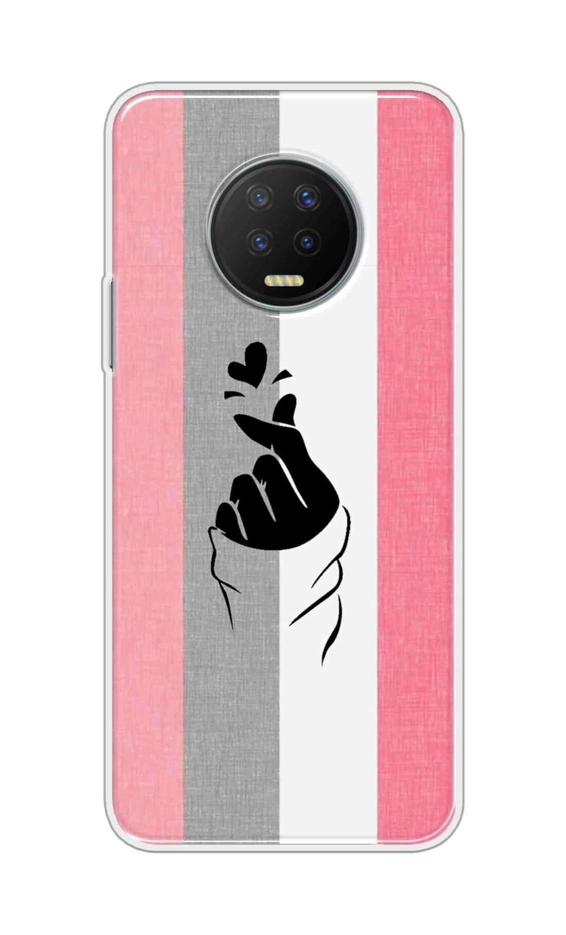 Printed TPU Back Cover For Infinix Note 7 - Cute Korean Heart in Pink Grey White Stripes Pattern D11894