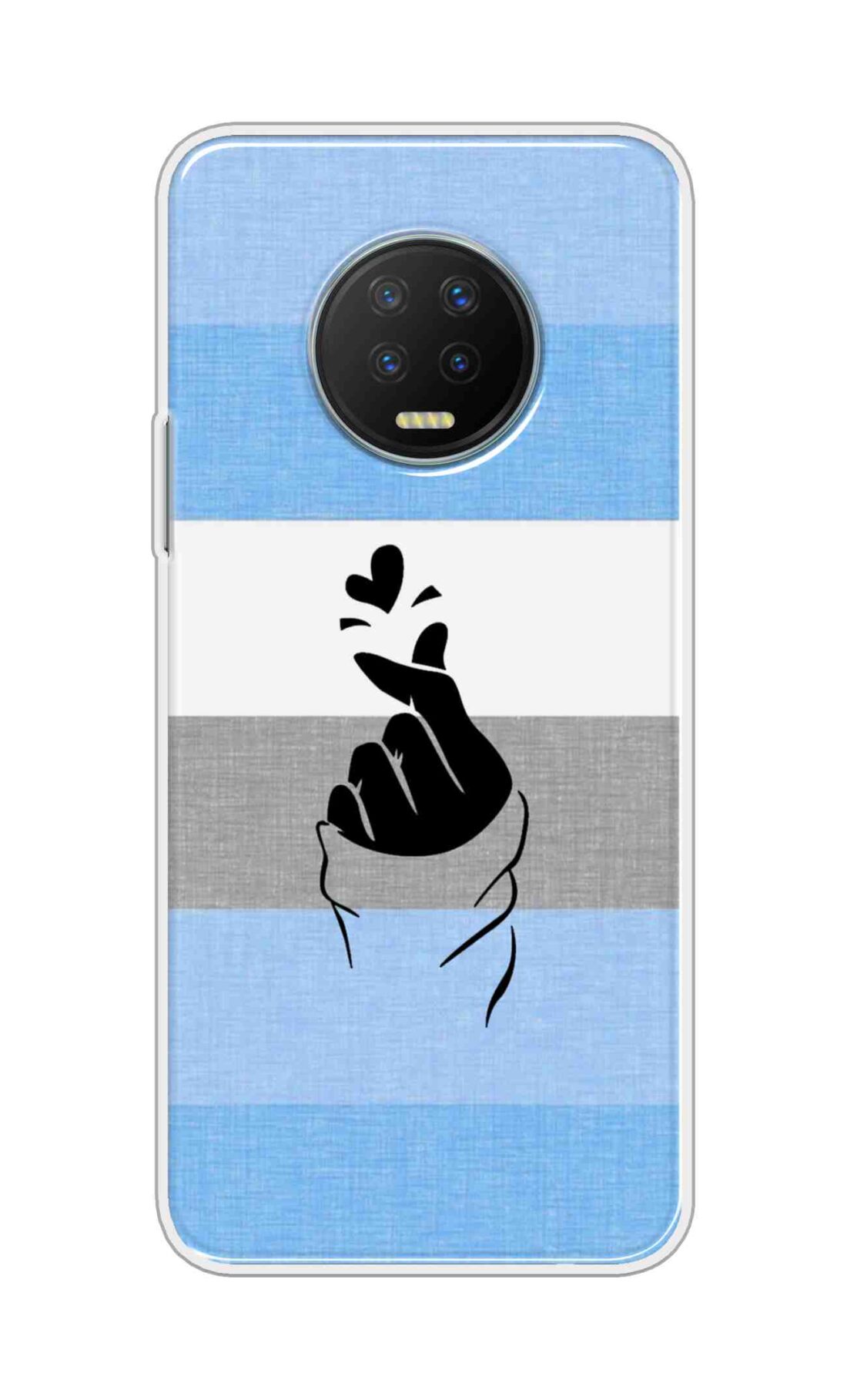 Printed TPU Back Cover For Infinix Note 7 - korean Heart on Blue and Grey Stripes D14909