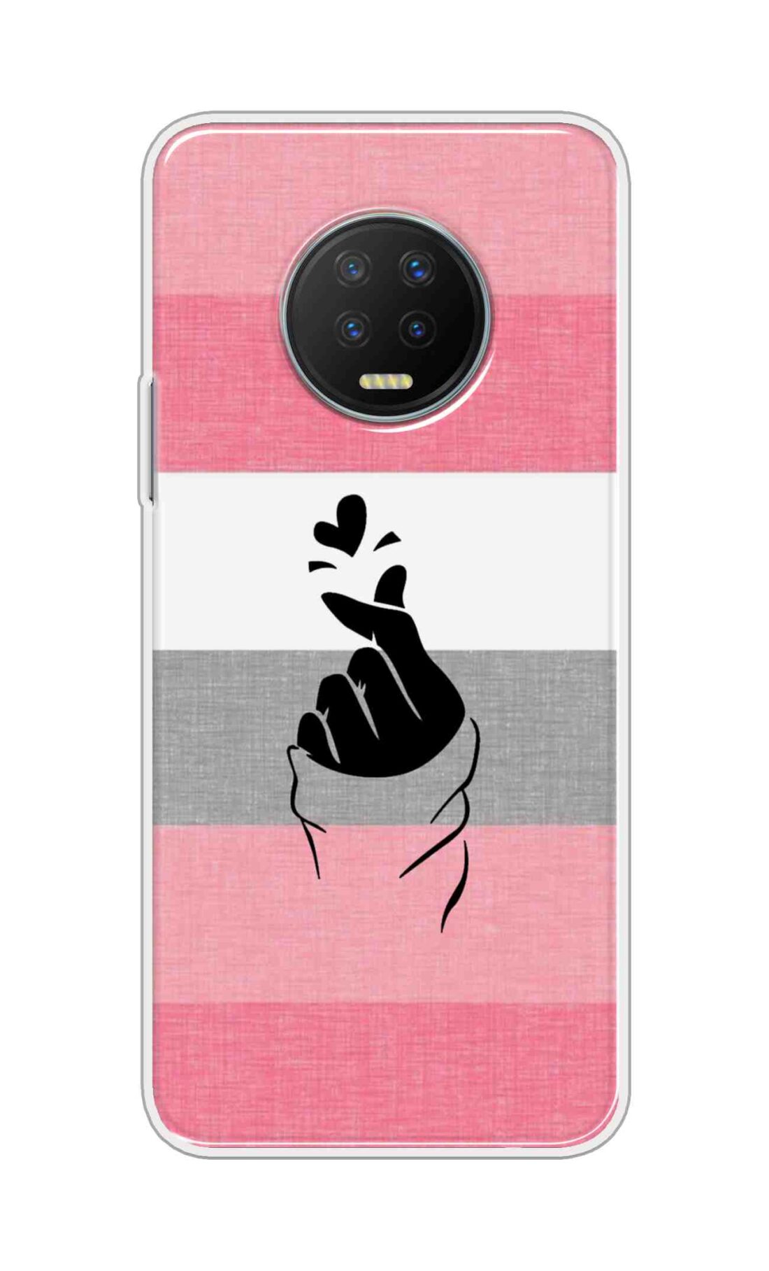 Printed TPU Back Cover For Infinix Note 7 - korean Heart on Pink and Grey Stripes D14911