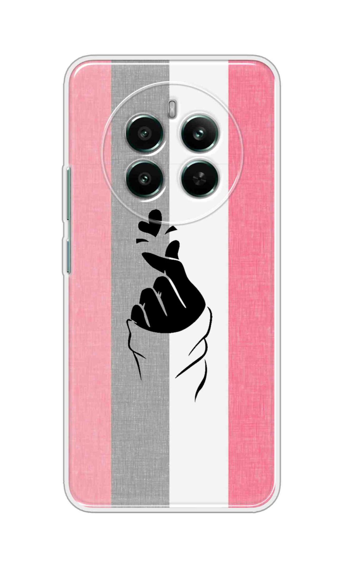 Printed TPU Back Cover For Realme 12 4G - Cute Korean Heart in Pink Grey White Stripes Pattern D11894