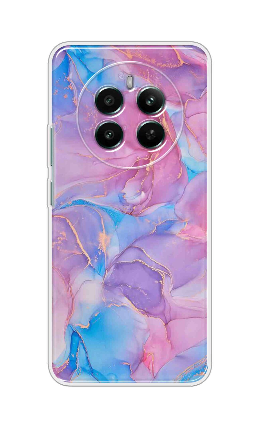 Printed TPU Back Cover For Realme P1 5G - Pink and Blue Golden Wavy Marble D16289
