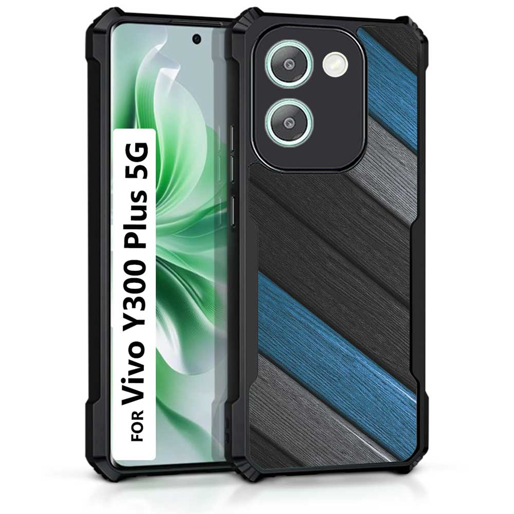 Coberta Back Cover For Vivo Y300 Plus 5G Back Cover Case - Black Grey blue Wooden Planks PT99 D16469