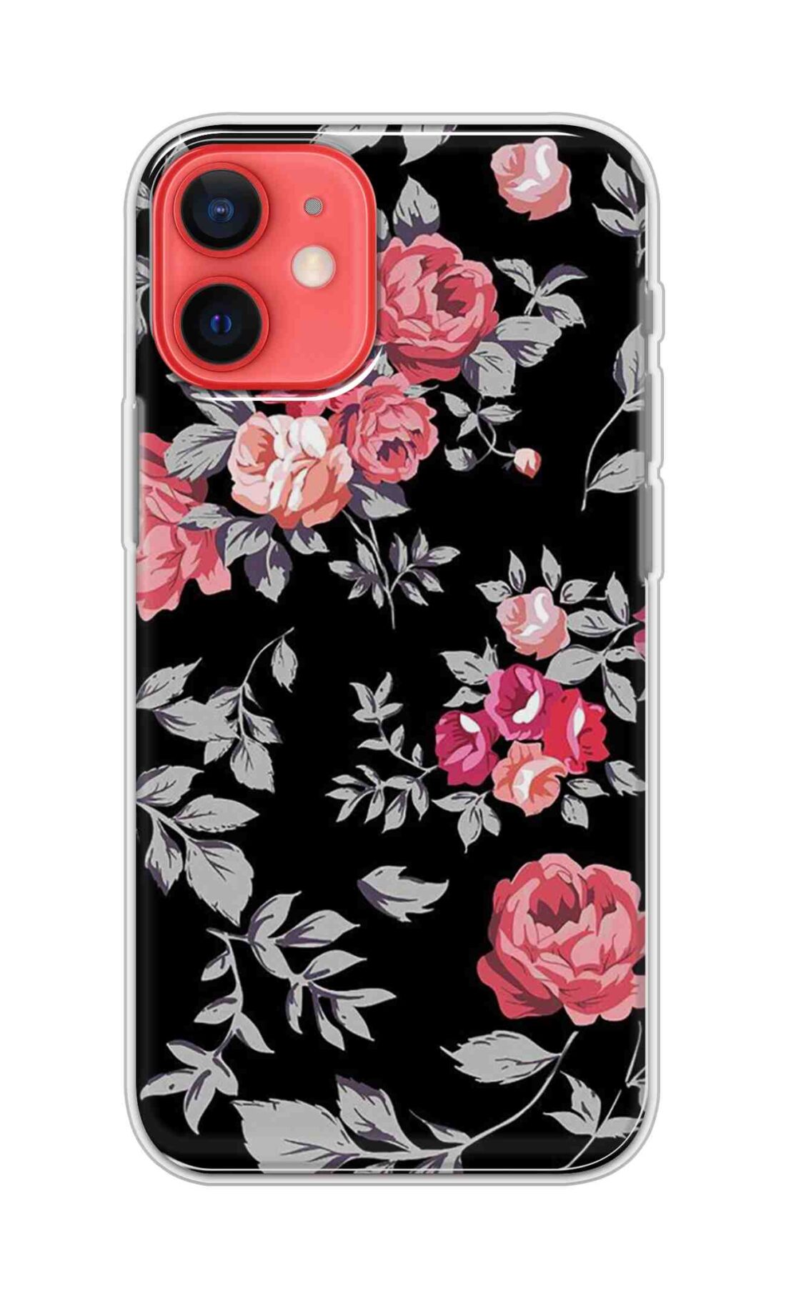 Coberta Back Cover For Apple iPhone 12 Back Cover Stylish Case - Pink Flowers and Grey Leaves Design D11556