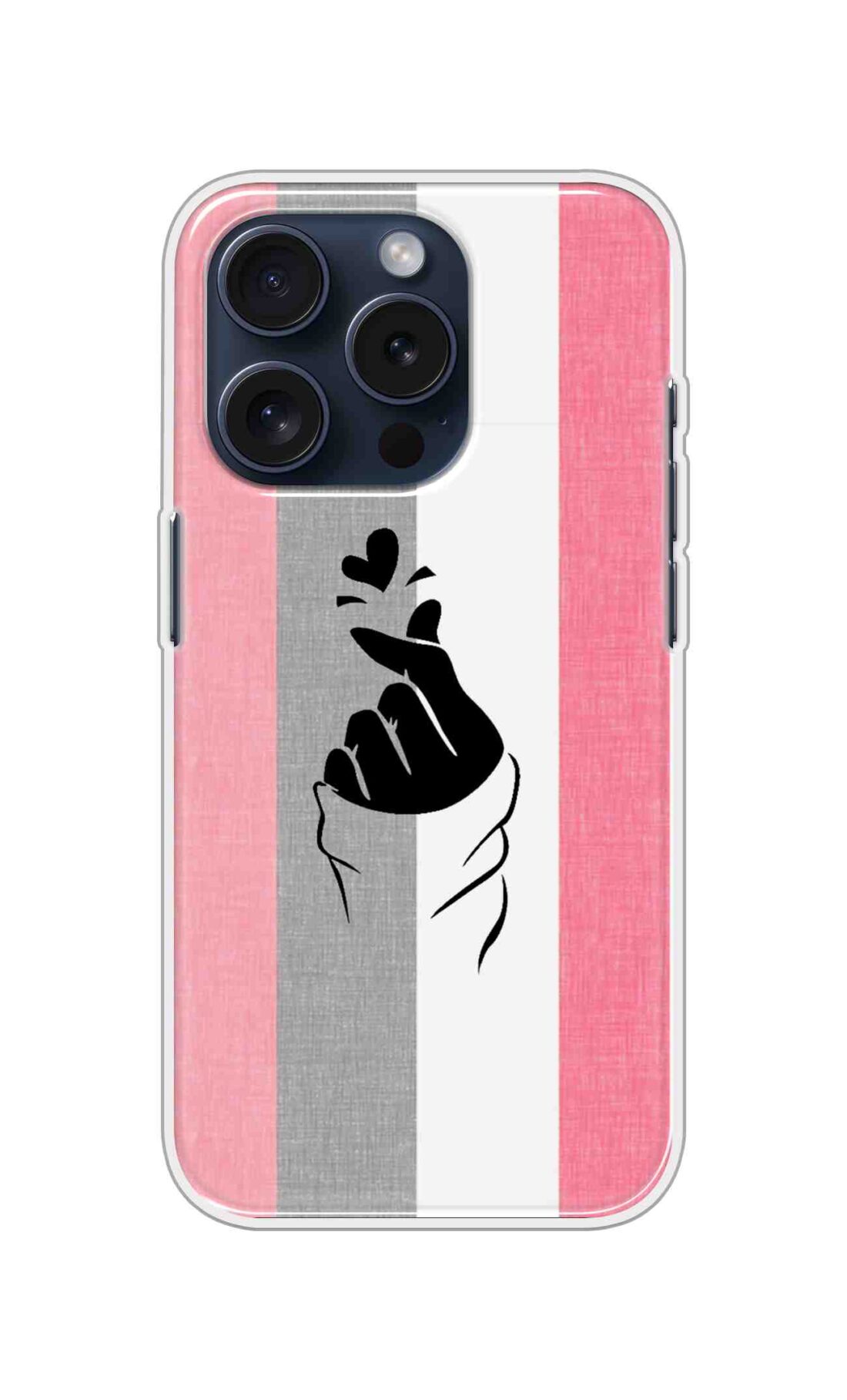 Coberta Back Cover For Apple iPhone 15 Pro Back Cover Stylish Case - Pink and Grey Korean Heart Design D11894
