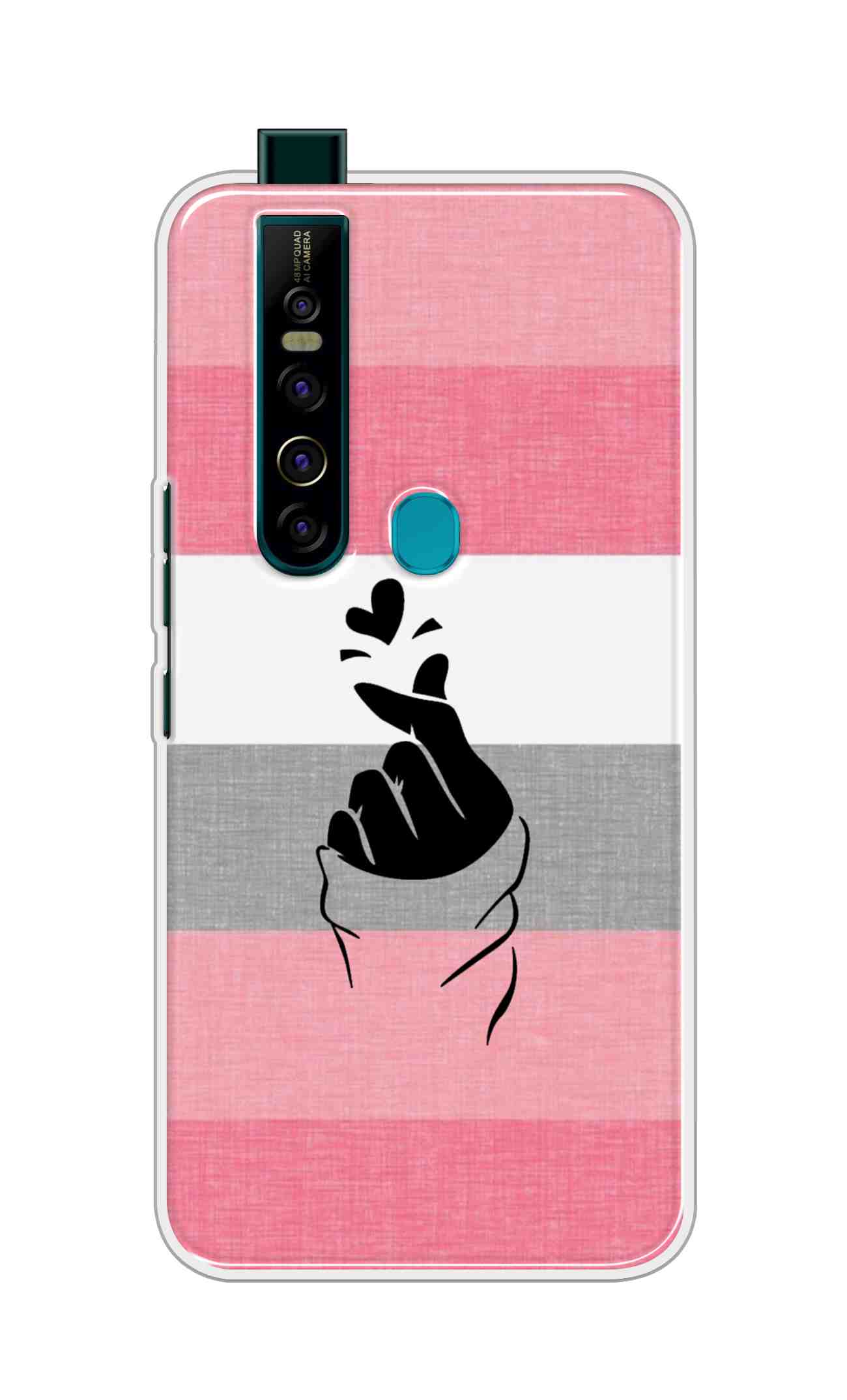 Coberta Back Cover For Tecno Camon 15 Pro Back Cover Stylish Case - Straight Pink and Grey Korean Heart Design D14911