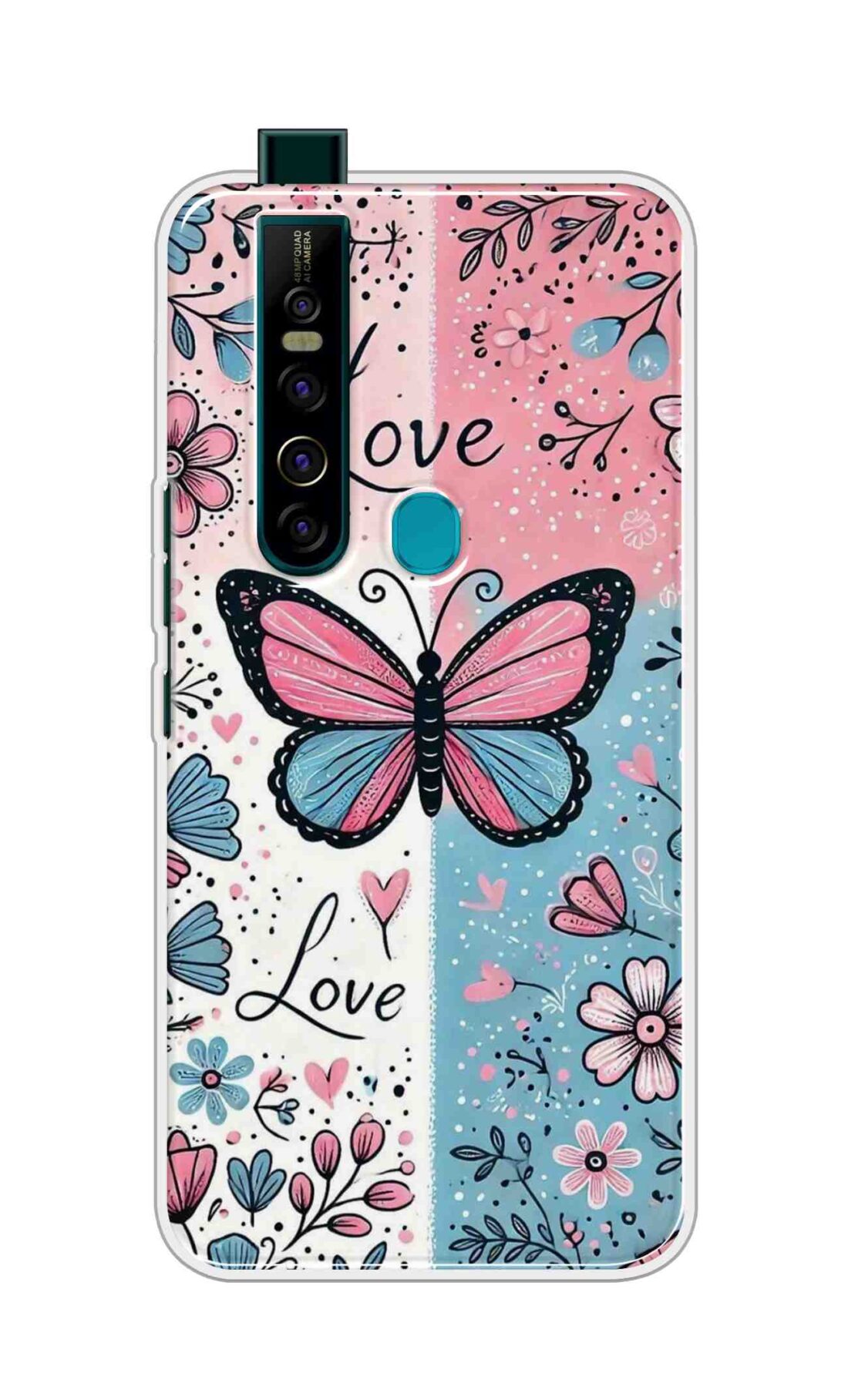 Coberta Back Cover For Tecno Camon 15 Pro Back Cover Stylish Case - Butterfly and Love Text Design D16526