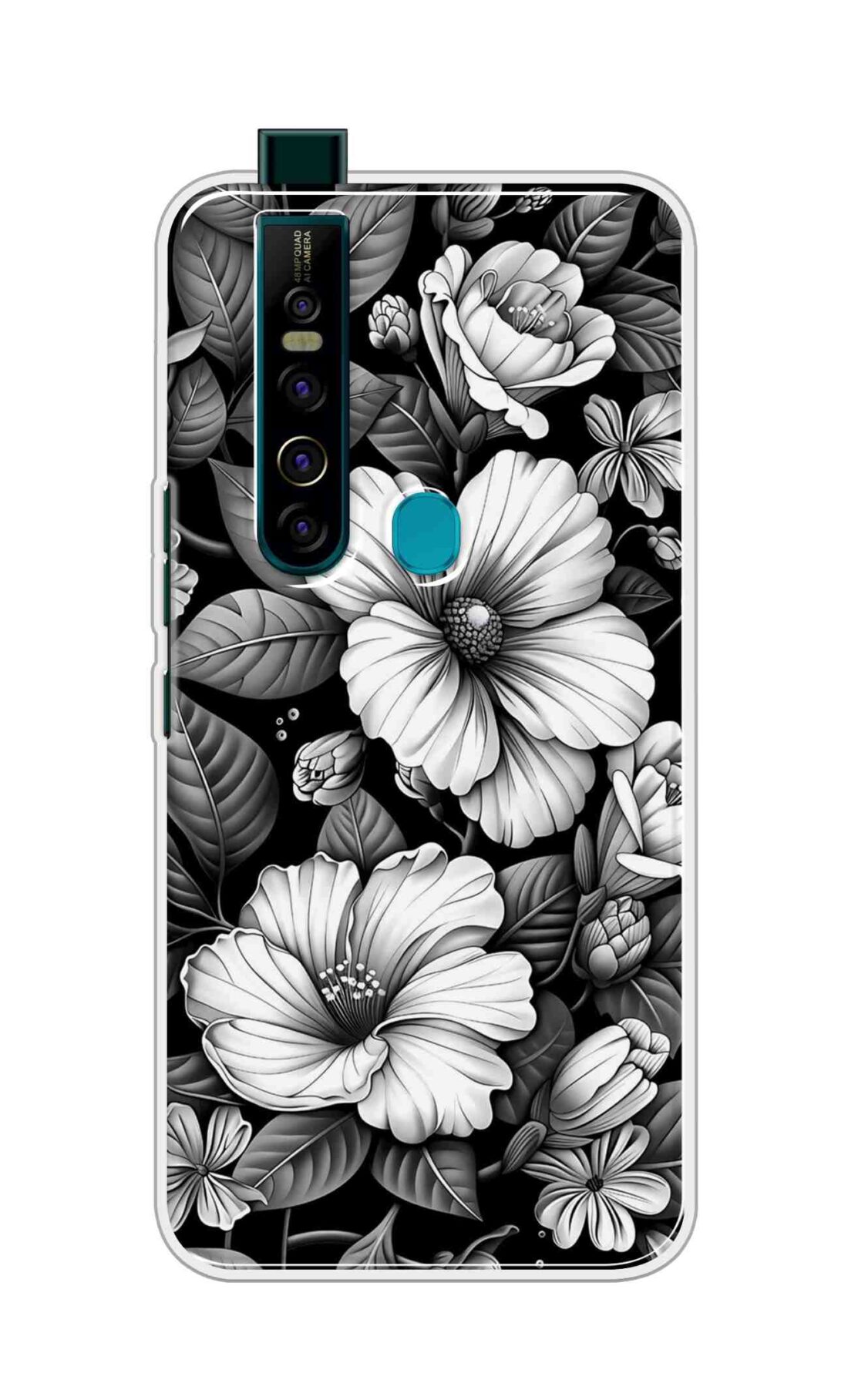 Coberta Back Cover For Tecno Camon 15 Pro Back Cover Stylish Case - Black and White Flowers Design D16591