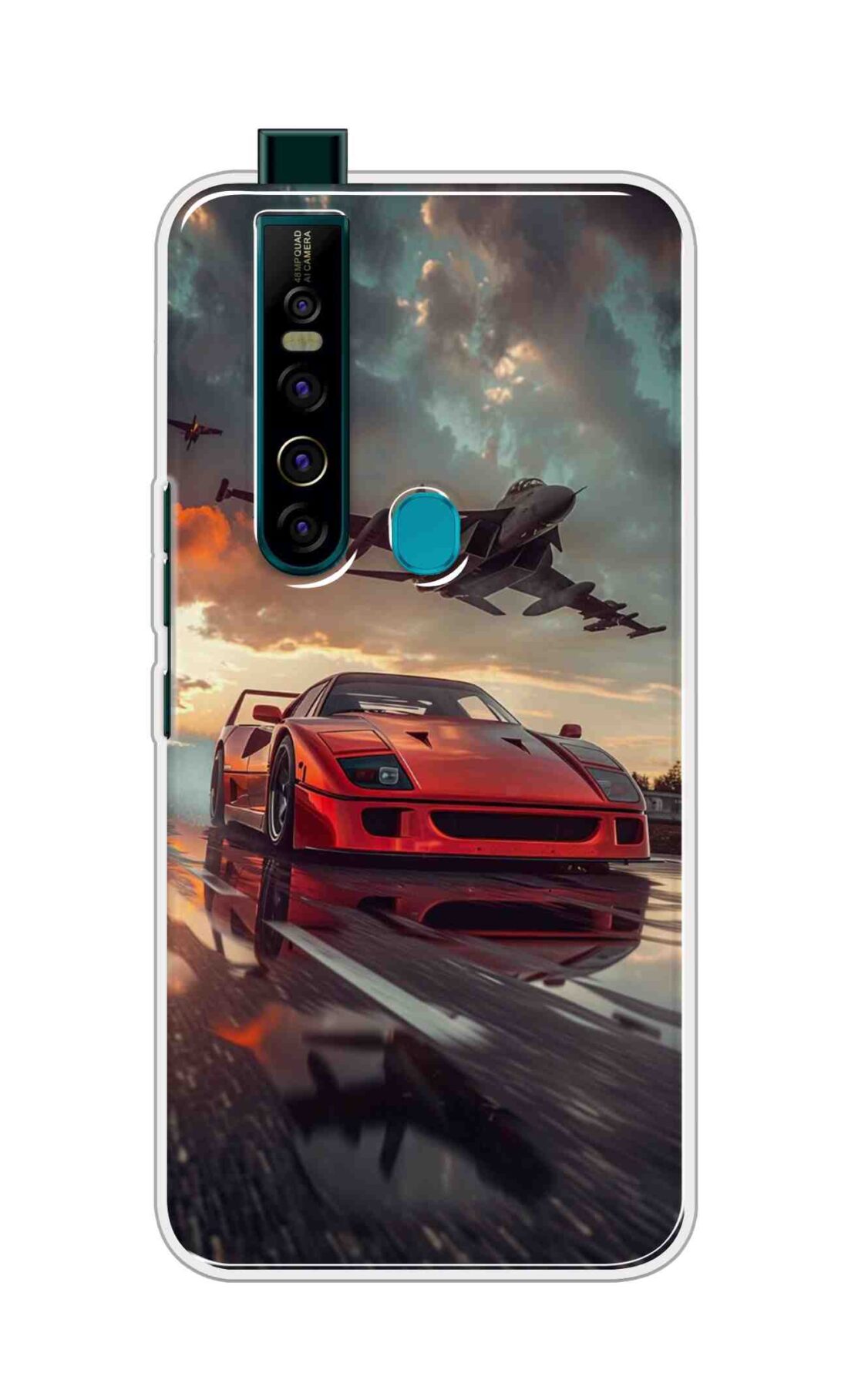 Coberta Back Cover For Tecno Camon 15 Pro Back Cover Stylish Case - Raceing Red Car with Aeroplane Design D16594