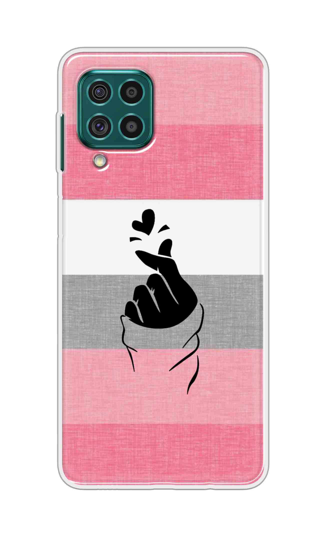 Coberta Back Cover For Samsung Galaxy F62 Back Cover Stylish Case - Straight Pink and Grey Korean Heart Design D14911