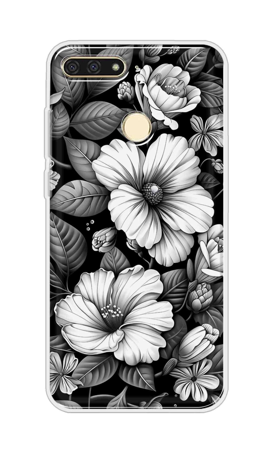 Coberta Back Cover For Huawei Honor 7A Back Cover Stylish Case - Black and White Flowers Design D16591