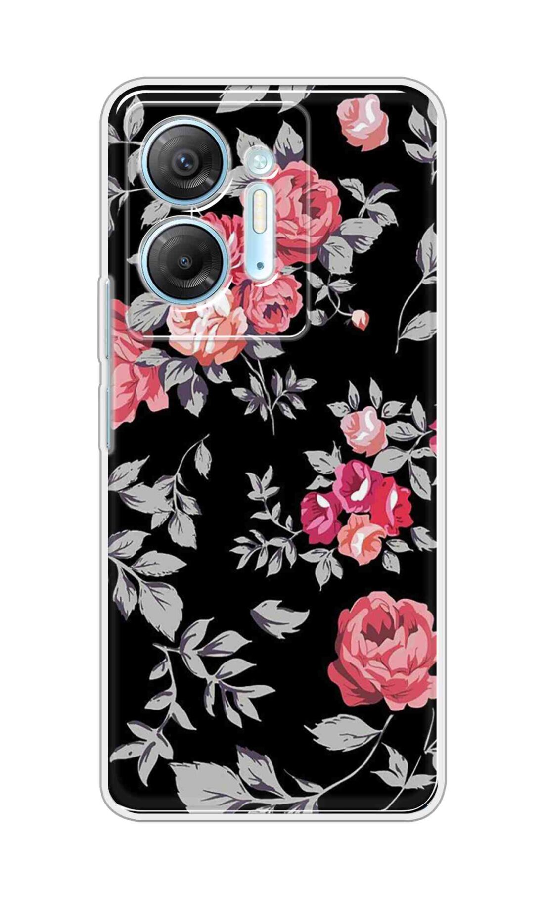 Coberta Back Cover For Infinix Hot 30 5G Back Cover Stylish Case - Pink Flowers and Grey Leaves Design D11556