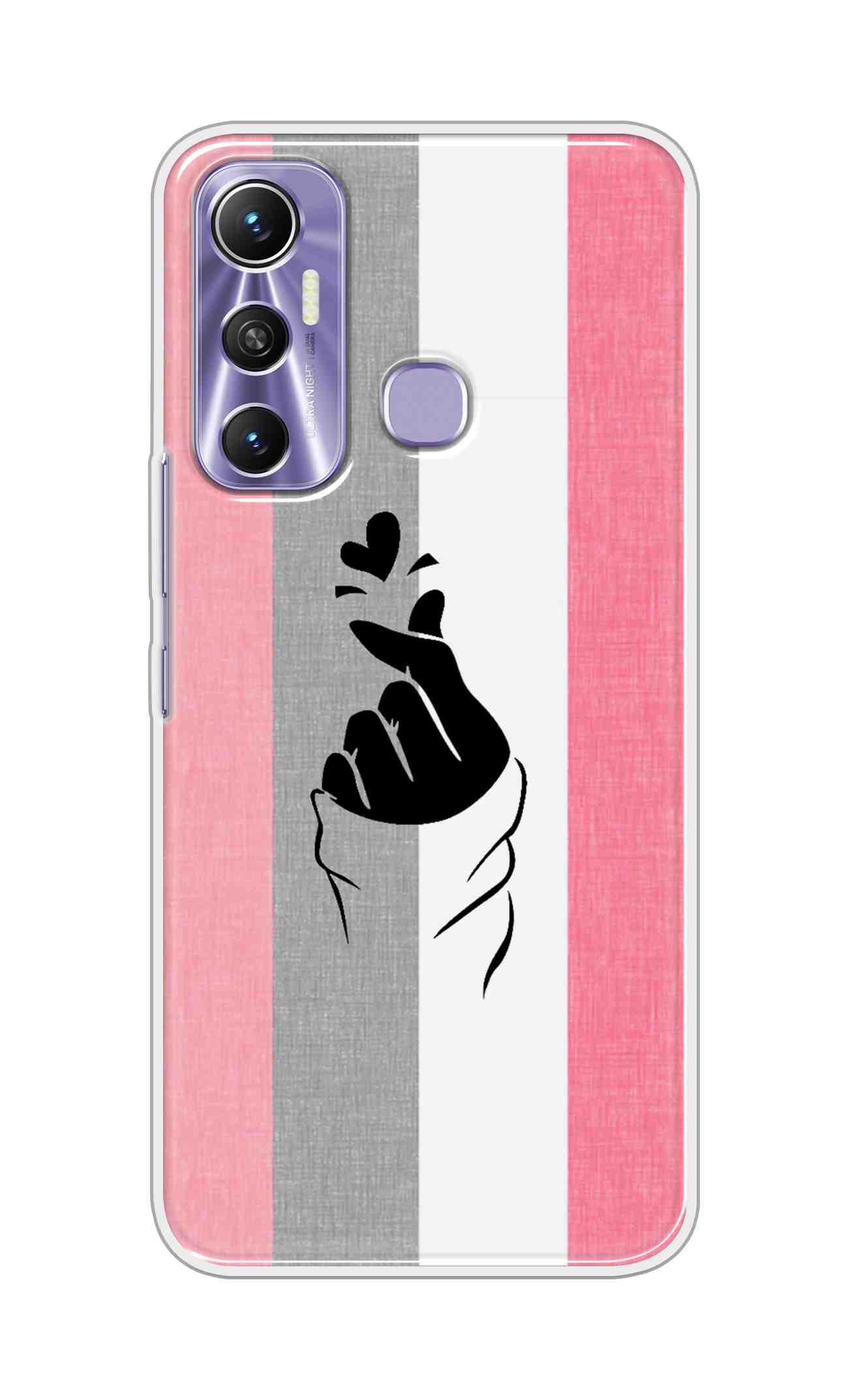Coberta Back Cover For Infinix Hot 11 Back Cover Stylish Case - Pink and Grey Korean Heart Design D11894