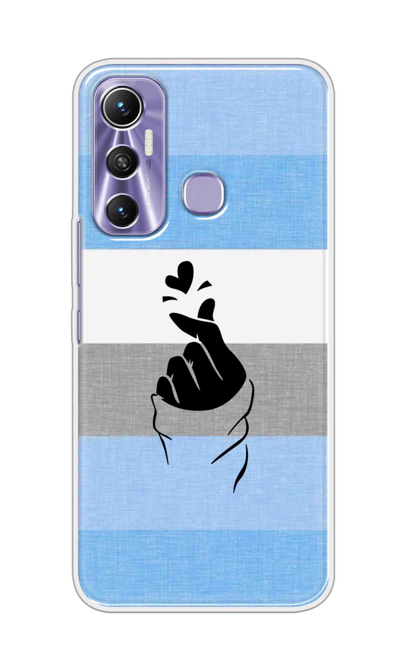 Coberta Back Cover For Infinix Hot 11 Back Cover Stylish Case - Blue and Grey Korean Heart Design D14909