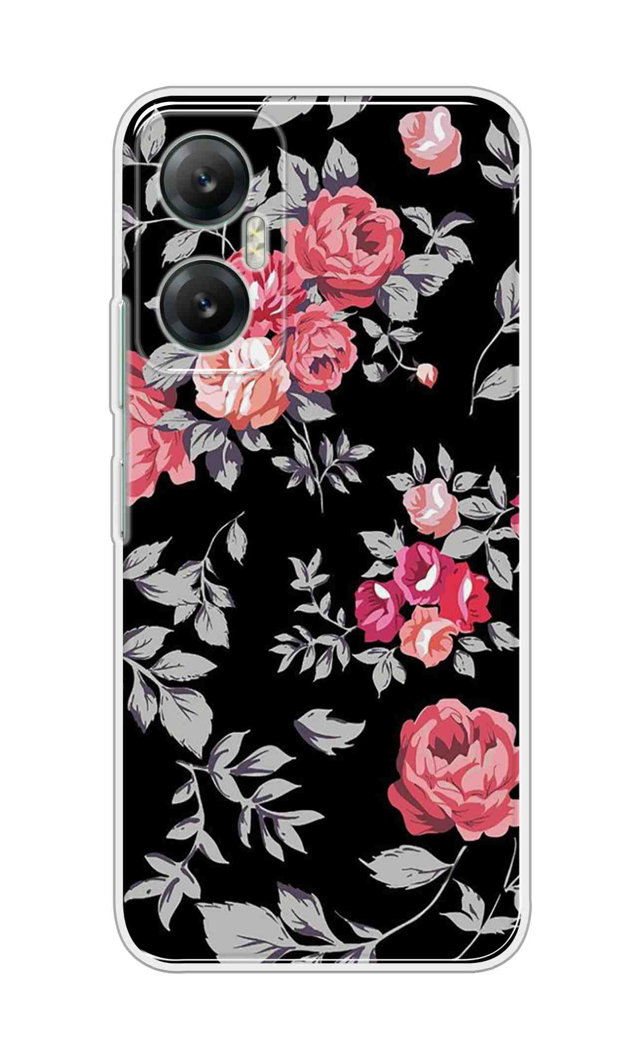Coberta Back Cover For Infinix Hot 20 5G Back Cover Stylish Case - Pink Flowers and Grey Leaves Design D11556