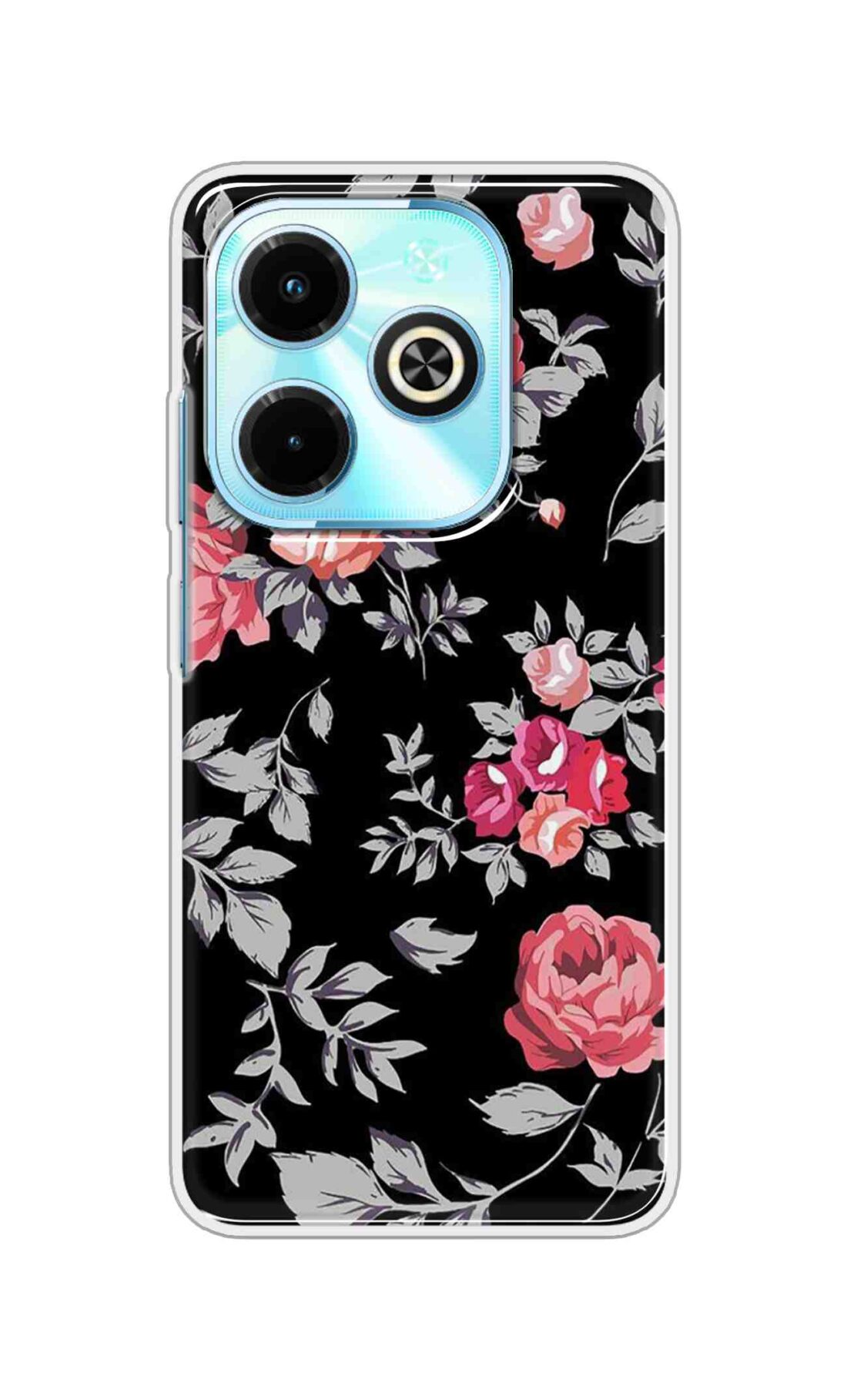 Coberta Back Cover For Infinix Hot 40i Back Cover Stylish Case - Pink Flowers and Grey Leaves Design D11556