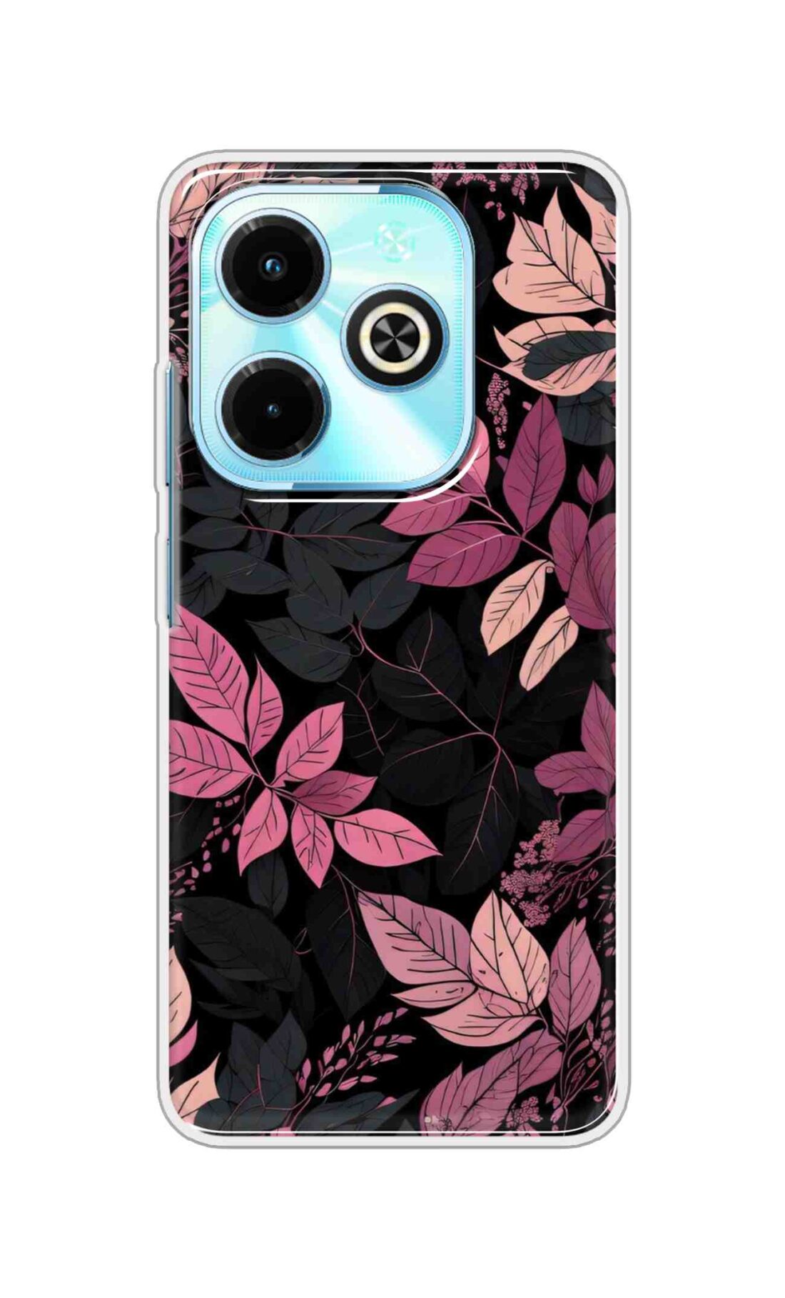 Coberta Back Cover For Infinix Hot 40i Back Cover Stylish Case - Light Pink and Black Leaves Design D16148