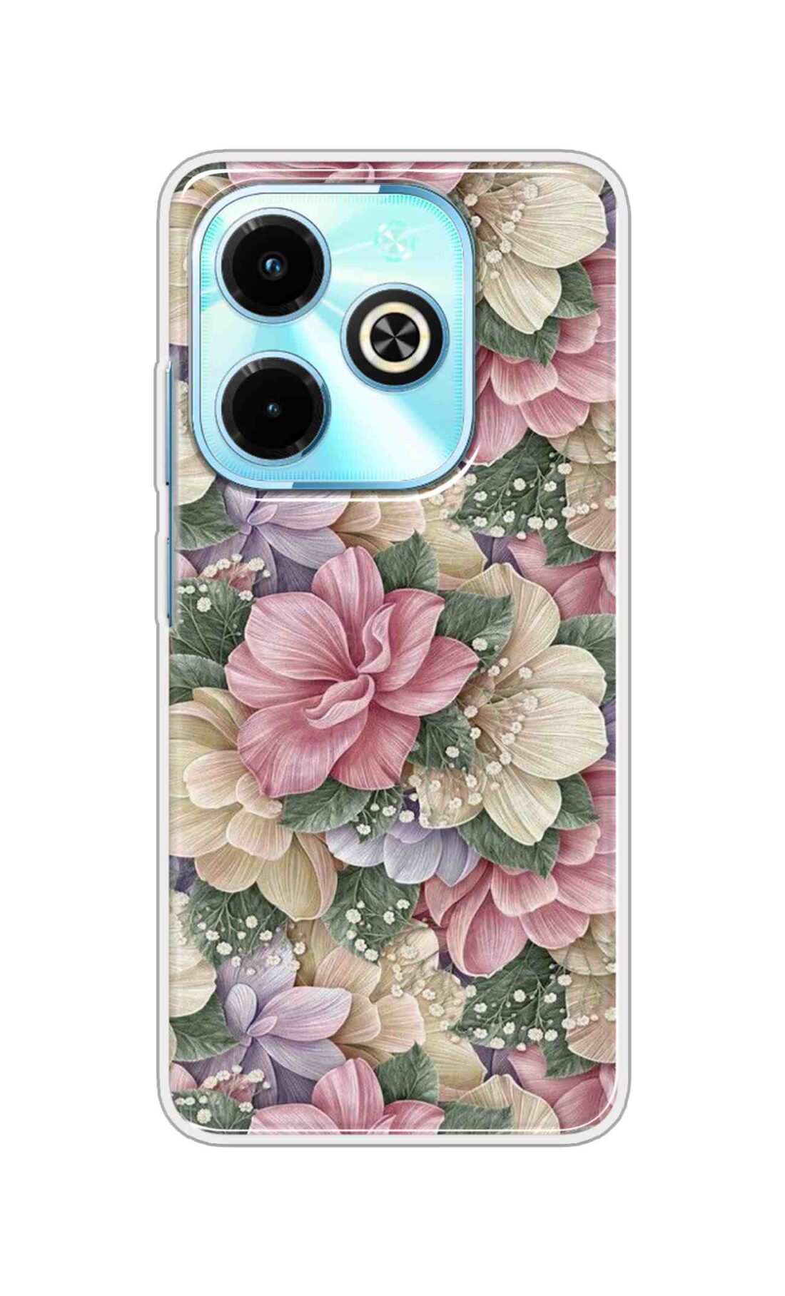 Coberta Back Cover For Infinix Hot 40i Back Cover Stylish Case - Green Leaves and Pink Flowers Design D16250