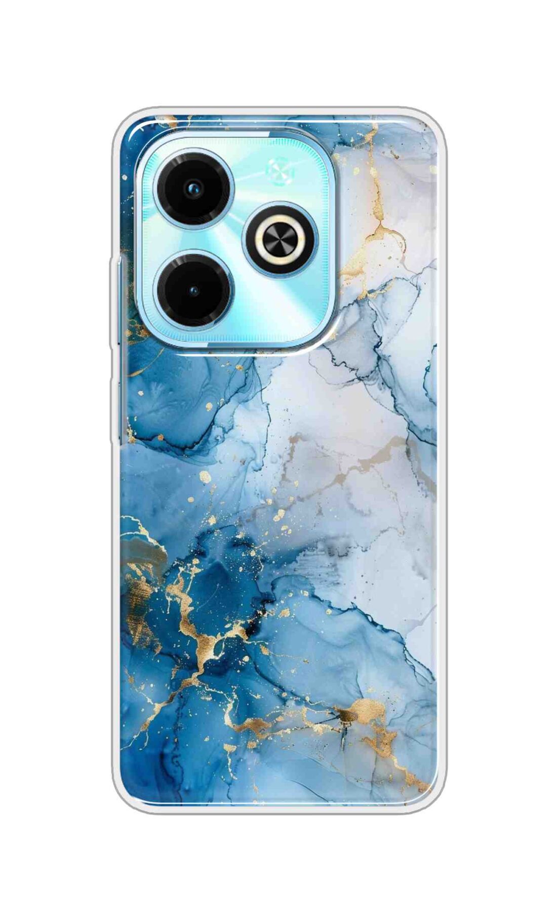 Coberta Back Cover For Infinix Hot 40i Back Cover Stylish Case - Light Blue and Golden Marble Design D16481