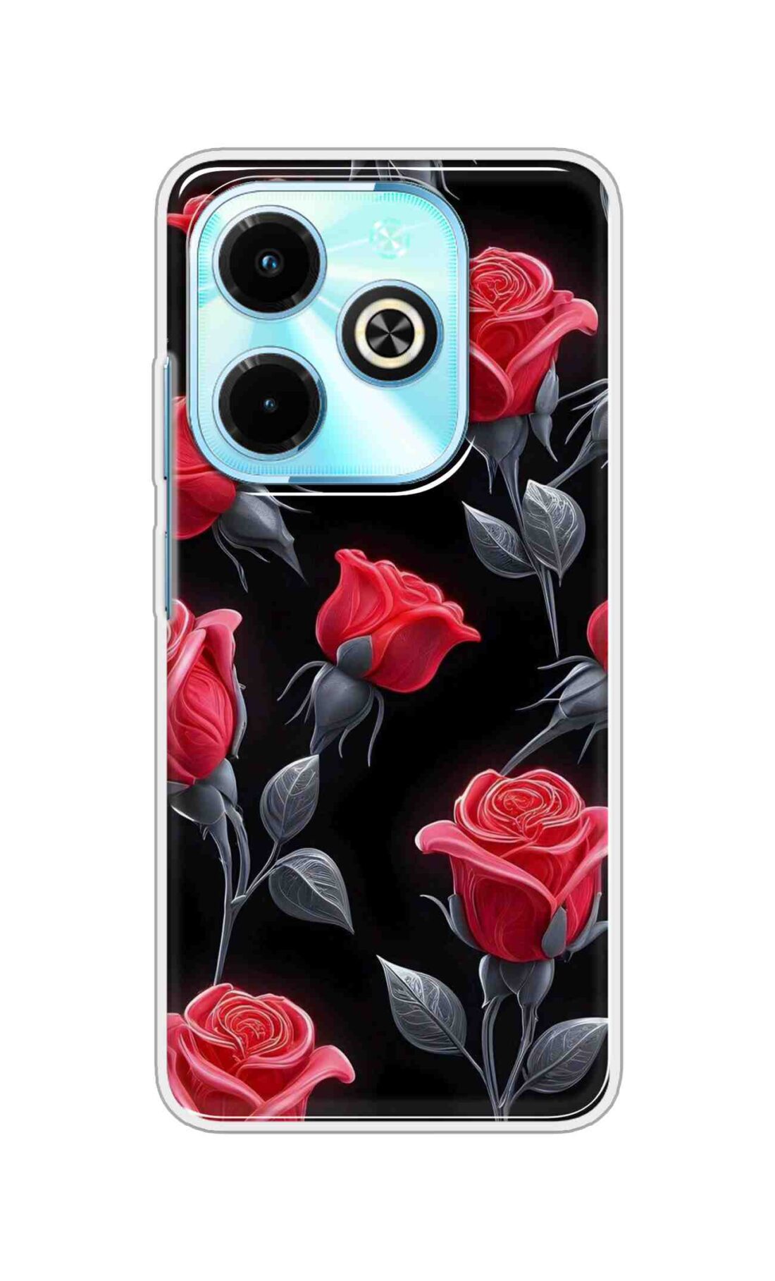 Coberta Back Cover For Infinix Smart 8 Back Cover Stylish Case - Red Rose Flowers in Black Design D16570