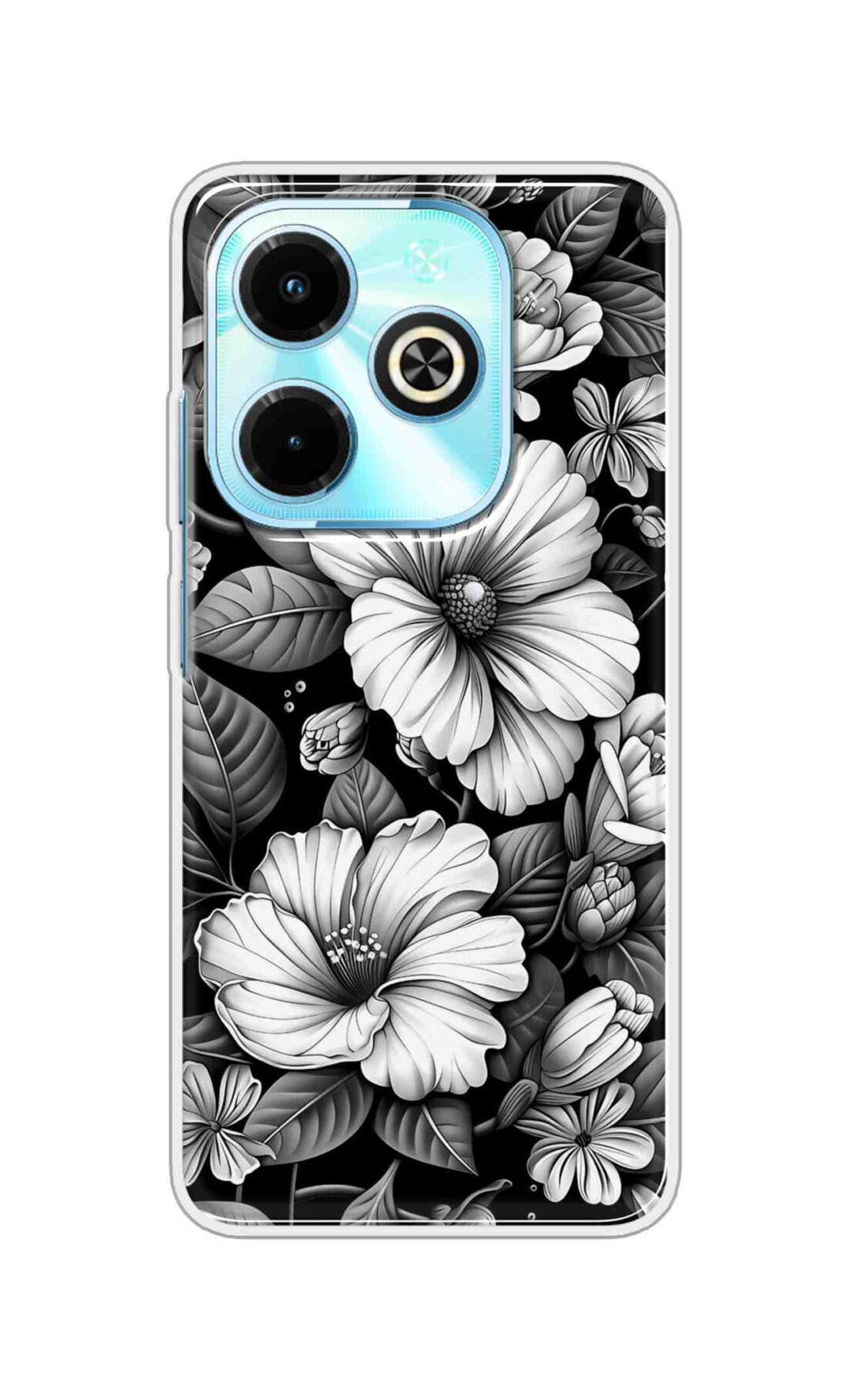 Coberta Back Cover For Infinix Smart 8 Back Cover Stylish Case - Black and White Flowers Design D16591