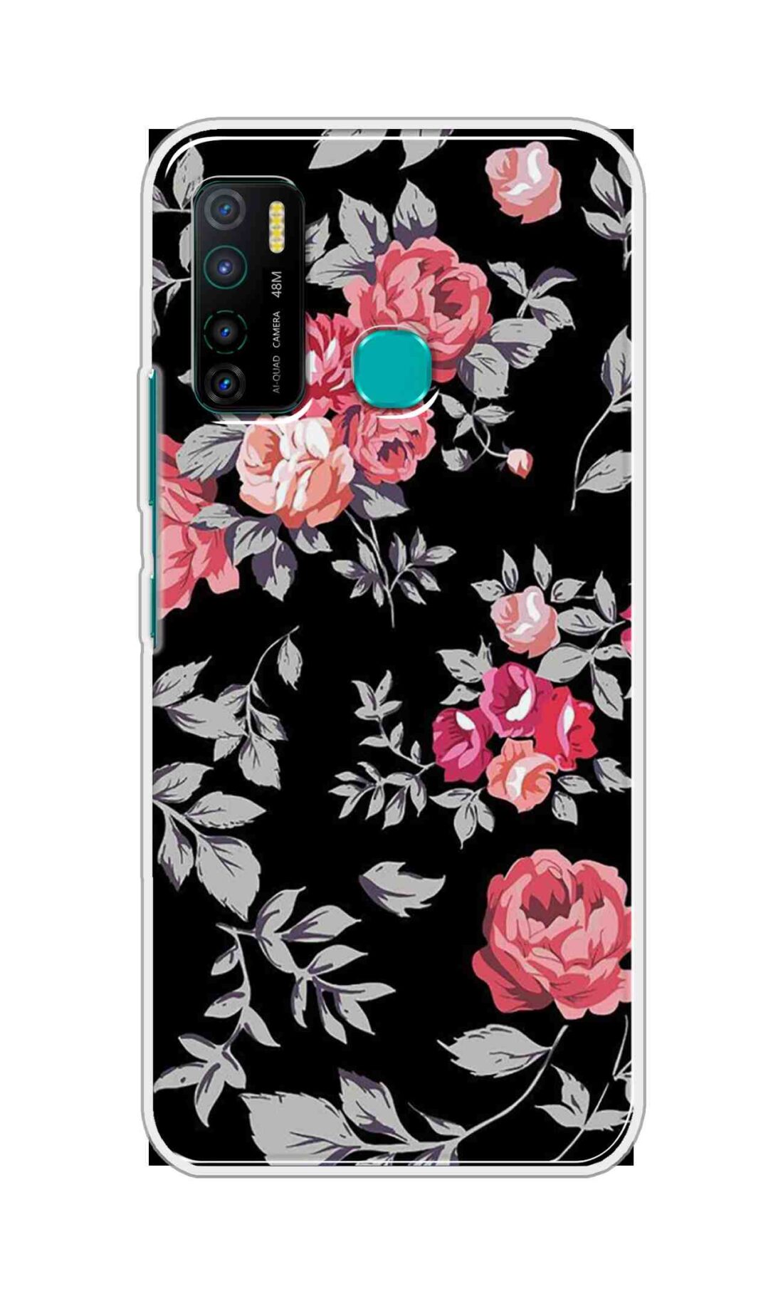 Coberta Back Cover For Infinix Hot 9 Pro Back Cover Stylish Case - Pink Flowers and Grey Leaves Design D11556