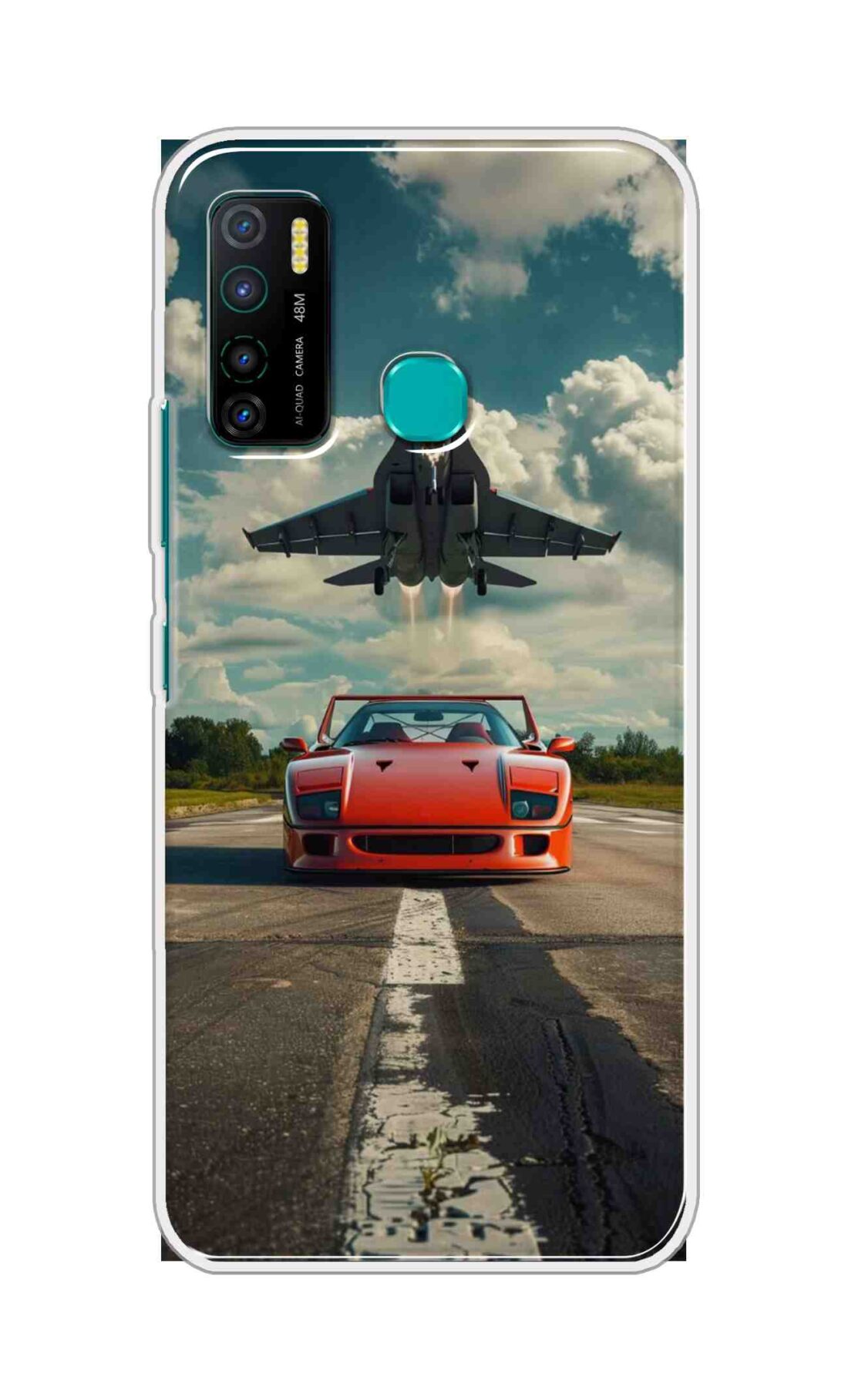 Coberta Back Cover For Infinix Hot 9 Pro Back Cover Stylish Case - Red Car with Aeroplane Design D16596