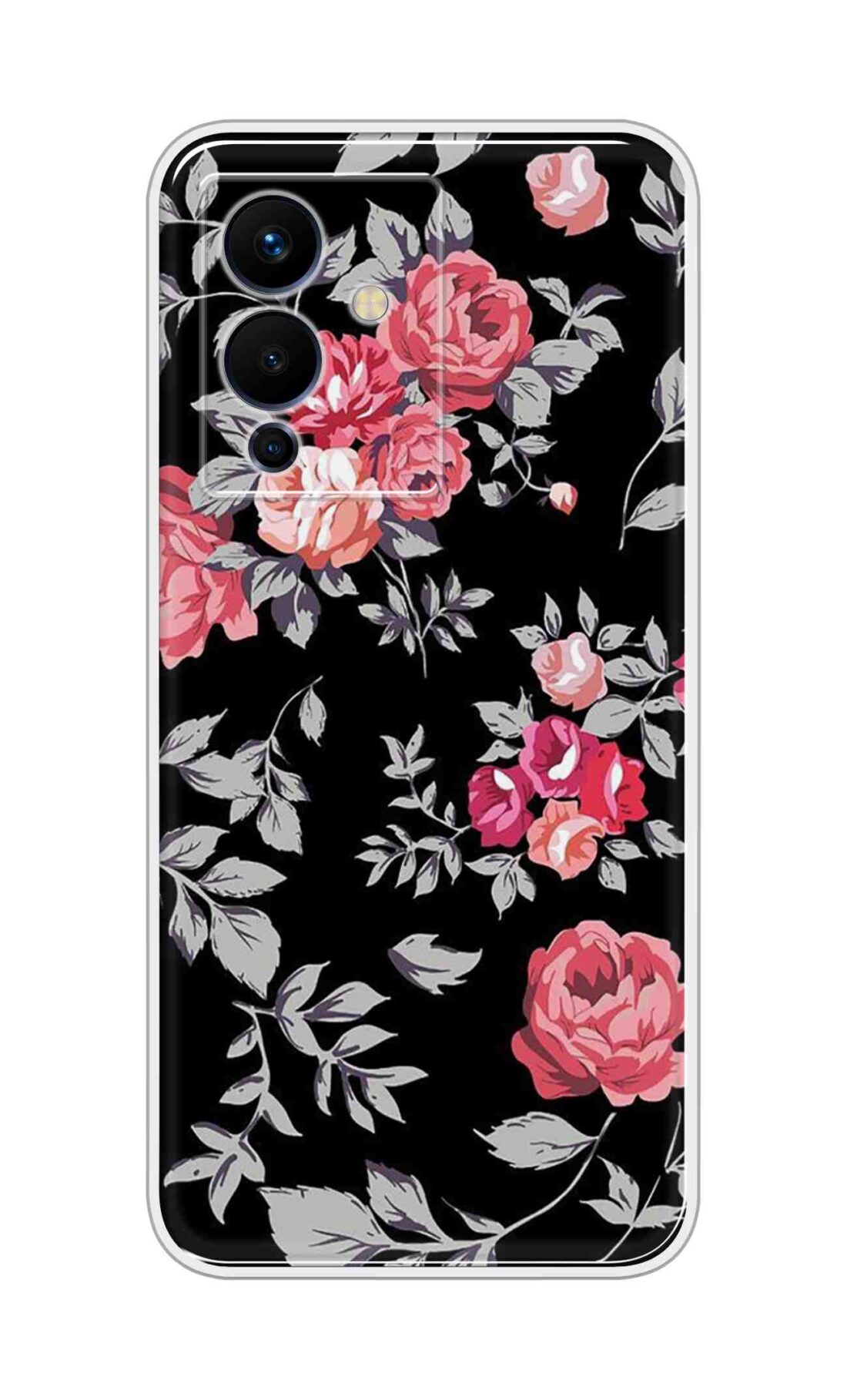 Coberta Back Cover For Infinix Note 12 5G Back Cover Stylish Case - Pink Flowers and Grey Leaves Design D11556