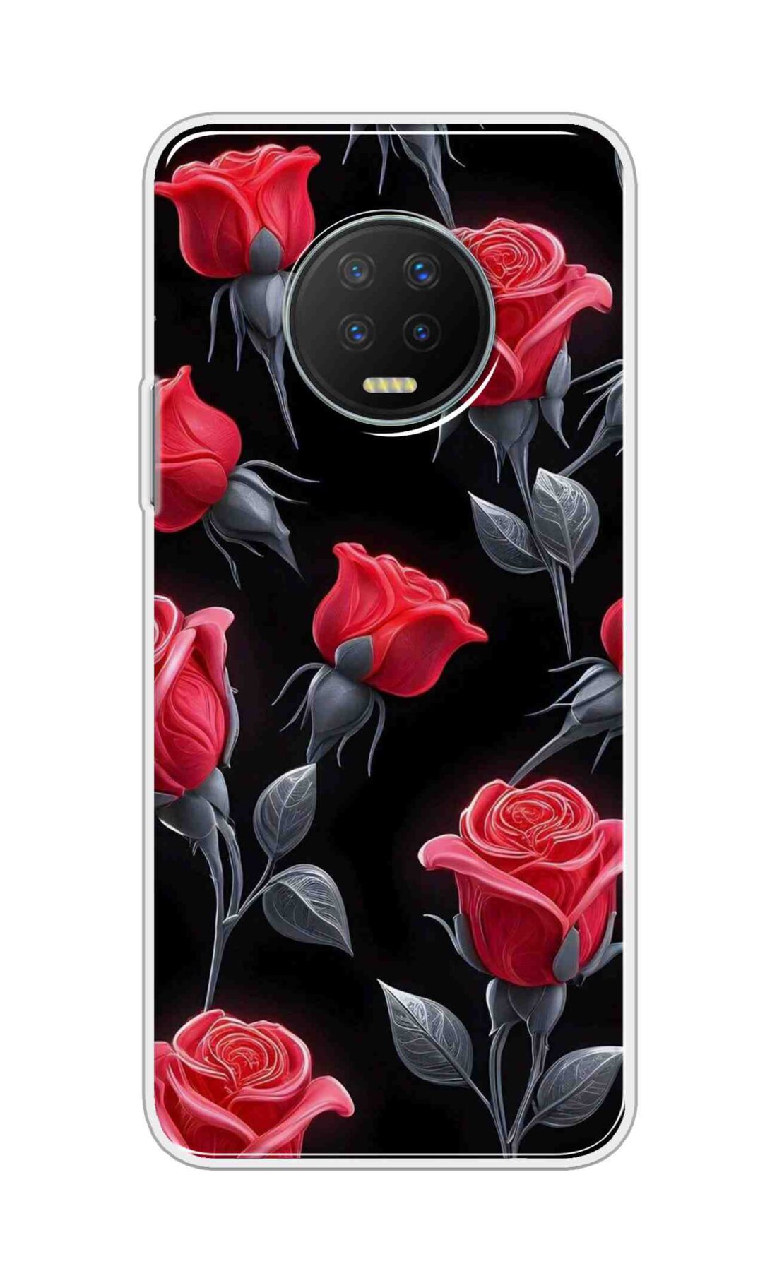 Coberta Back Cover For Infinix Note 7 Back Cover Stylish Case - Red Rose Flowers in Black Design D16570