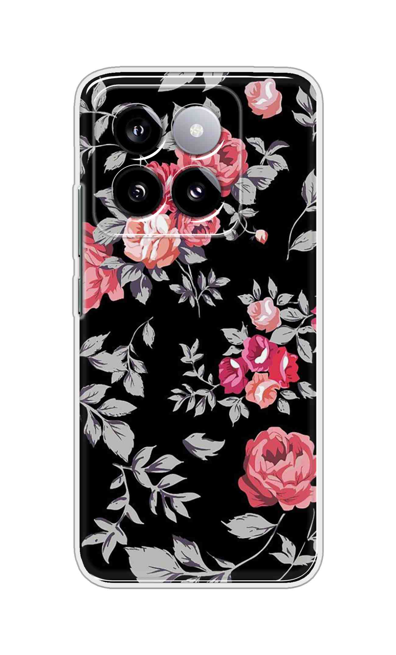 Coberta Back Cover For Xiaomi 14 Back Cover Stylish Case - Pink Flowers and Grey Leaves Design D11556