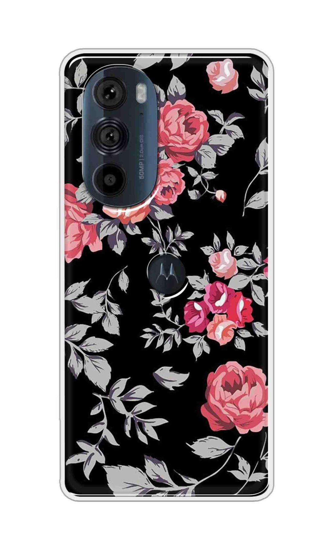 Coberta Back Cover For Motorola Edge 30 Pro 5G Back Cover Stylish Case - Pink Flowers and Grey Leaves Design D11556