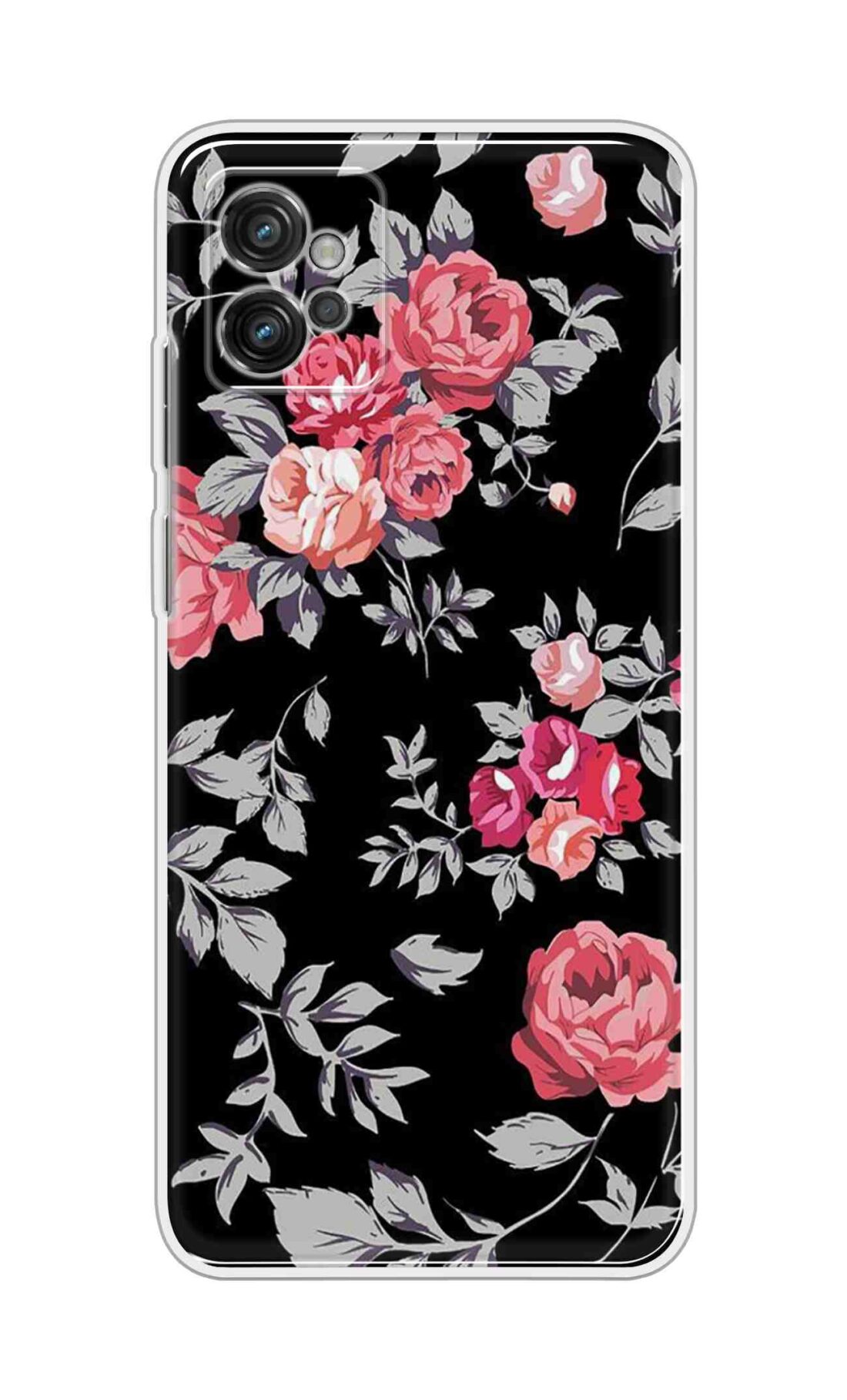 Coberta Back Cover For Motorola Moto G32 Back Cover Stylish Case - Pink Flowers and Grey Leaves Design D11556